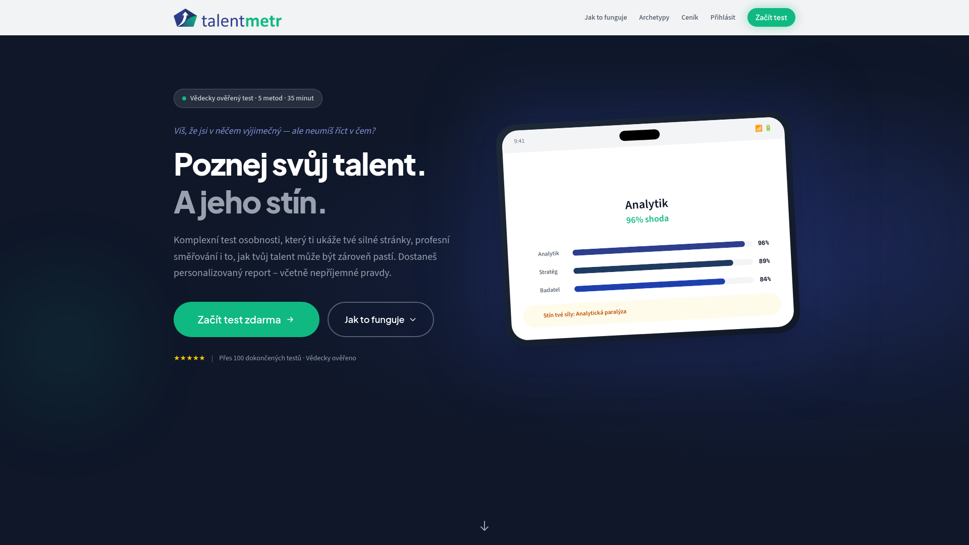 website screenshot of https://talentmetr.cz