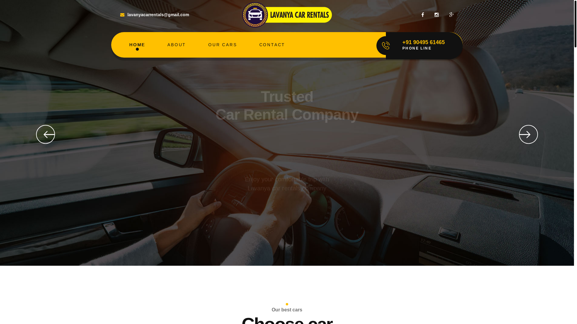 website screenshot of https://lavanyacarrentals.in/
