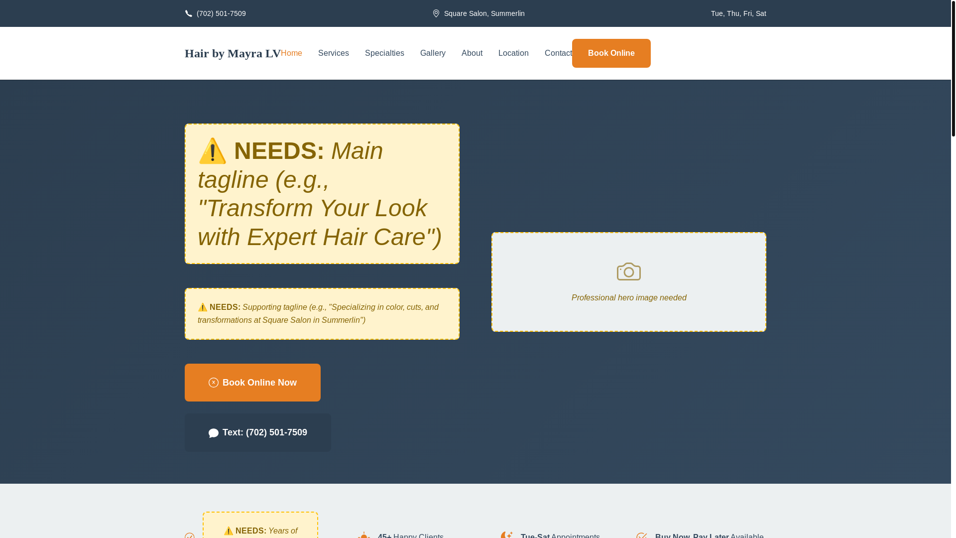 website screenshot of https://hair-by-mayra-lv.pages.dev/