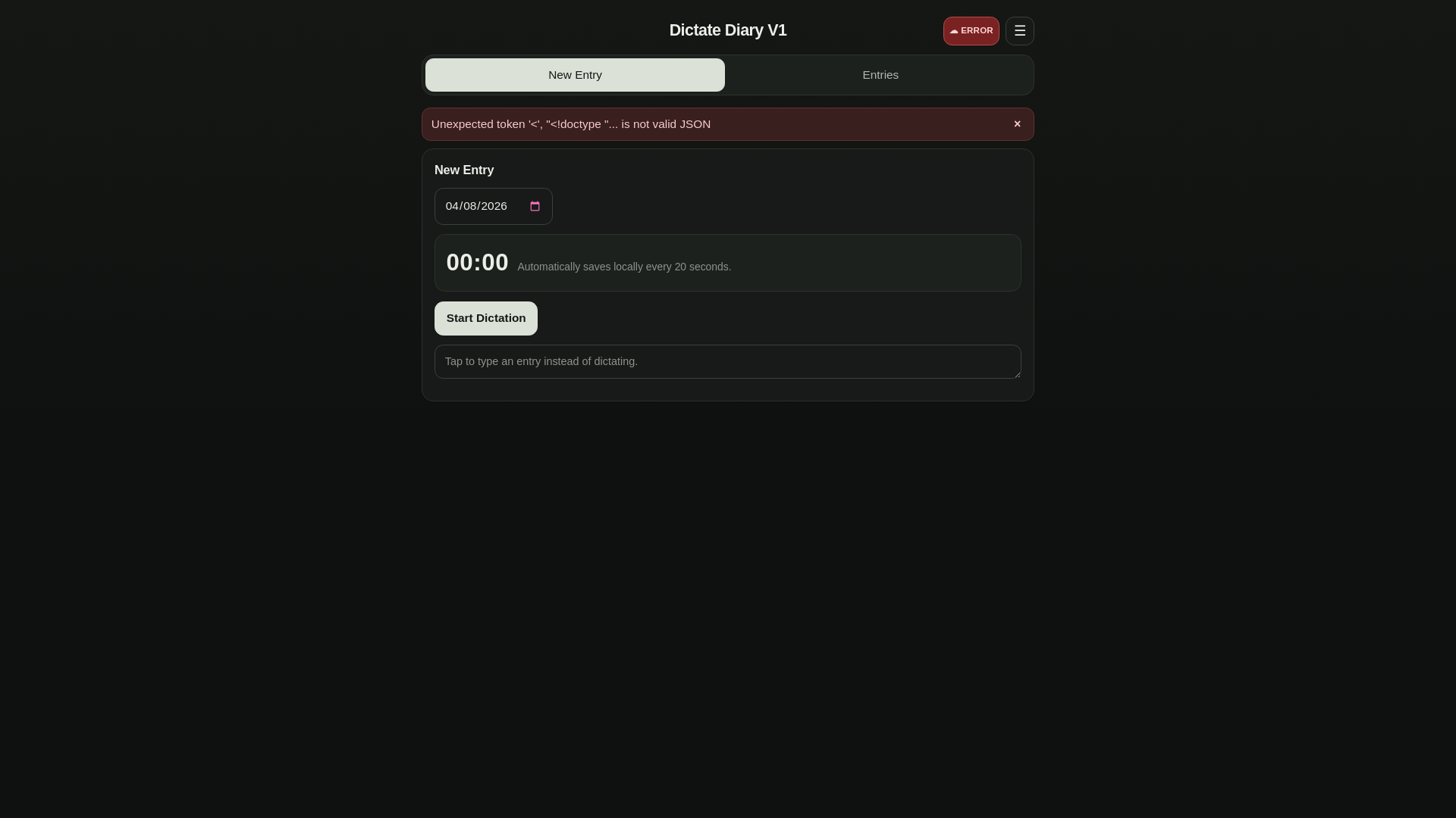 website screenshot of https://dictate-diary-v1-frontend.pages.dev/