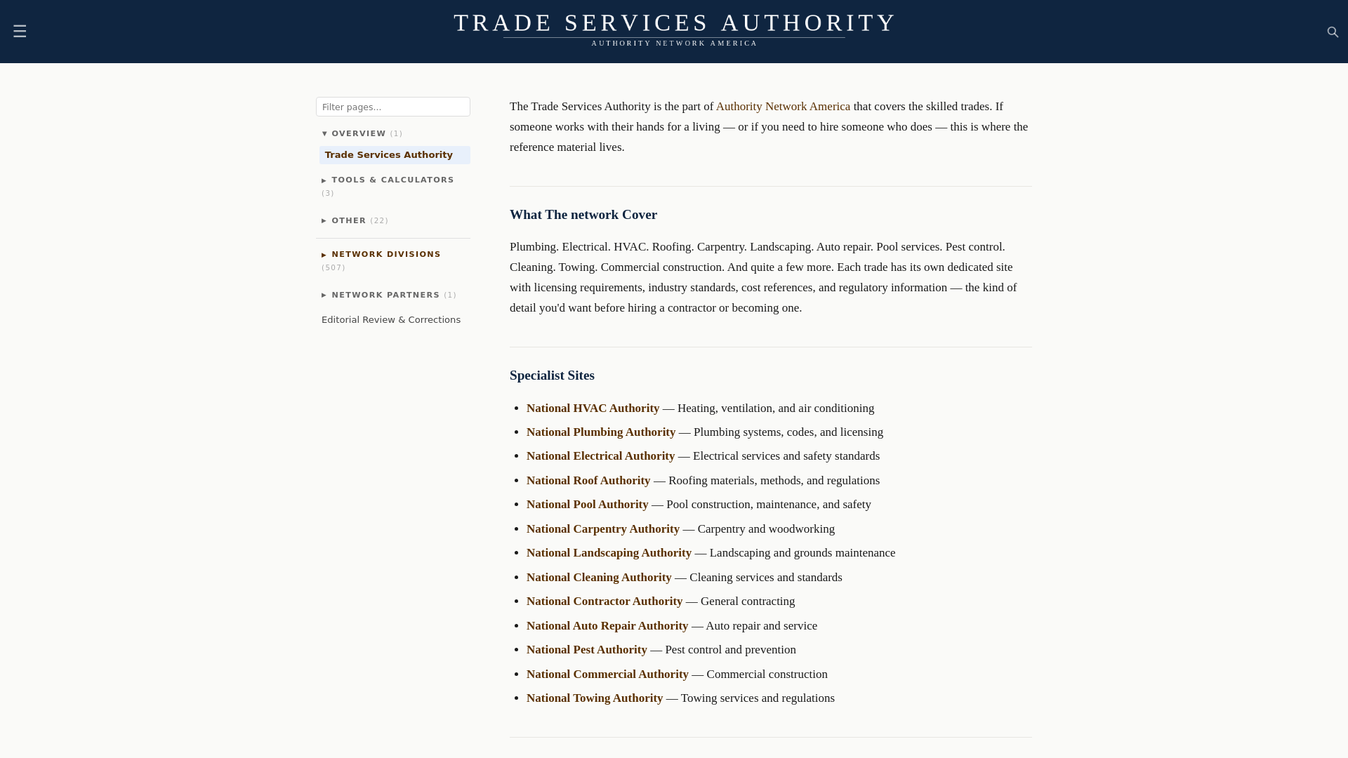 website screenshot of https://tradeservicesauthority.com/