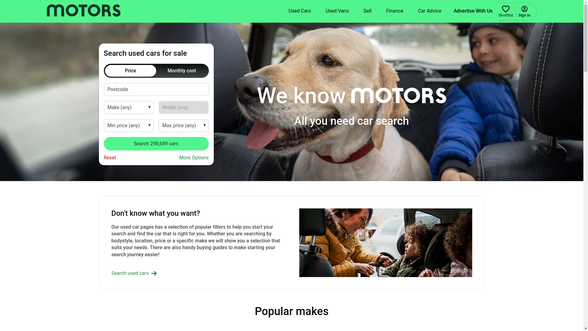 website screenshot of https://www.motors.co.uk/