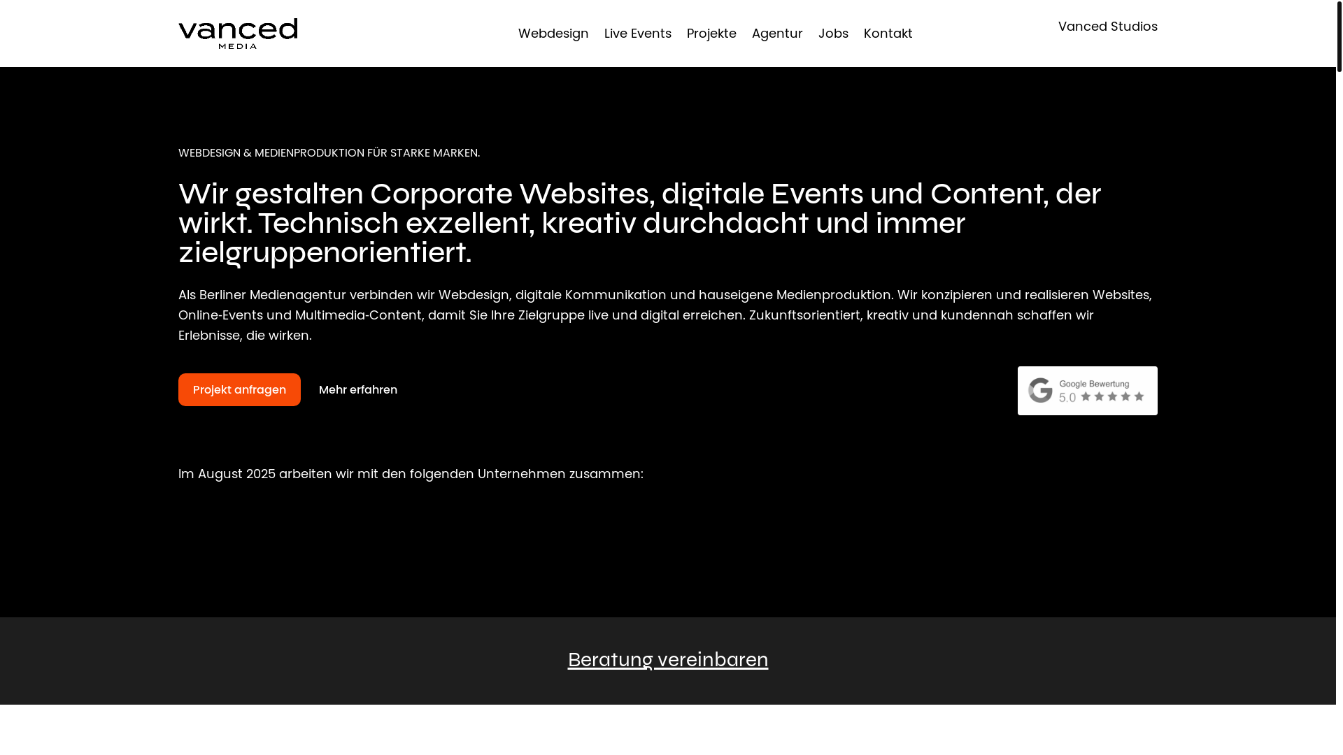 website screenshot of https://teamvancedmedia.com/