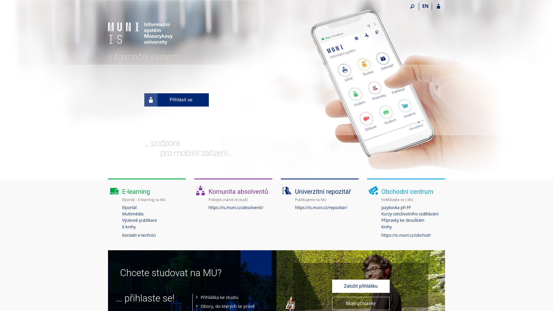 website screenshot of https://is.muni.cz