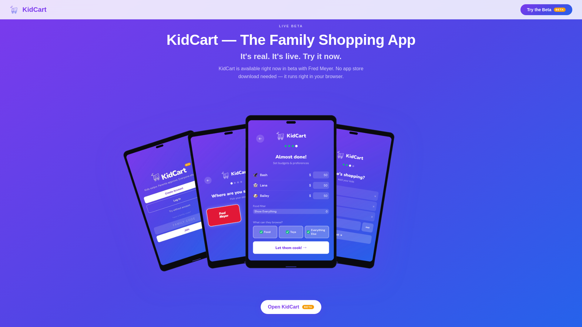 website screenshot of https://kidcart.app/