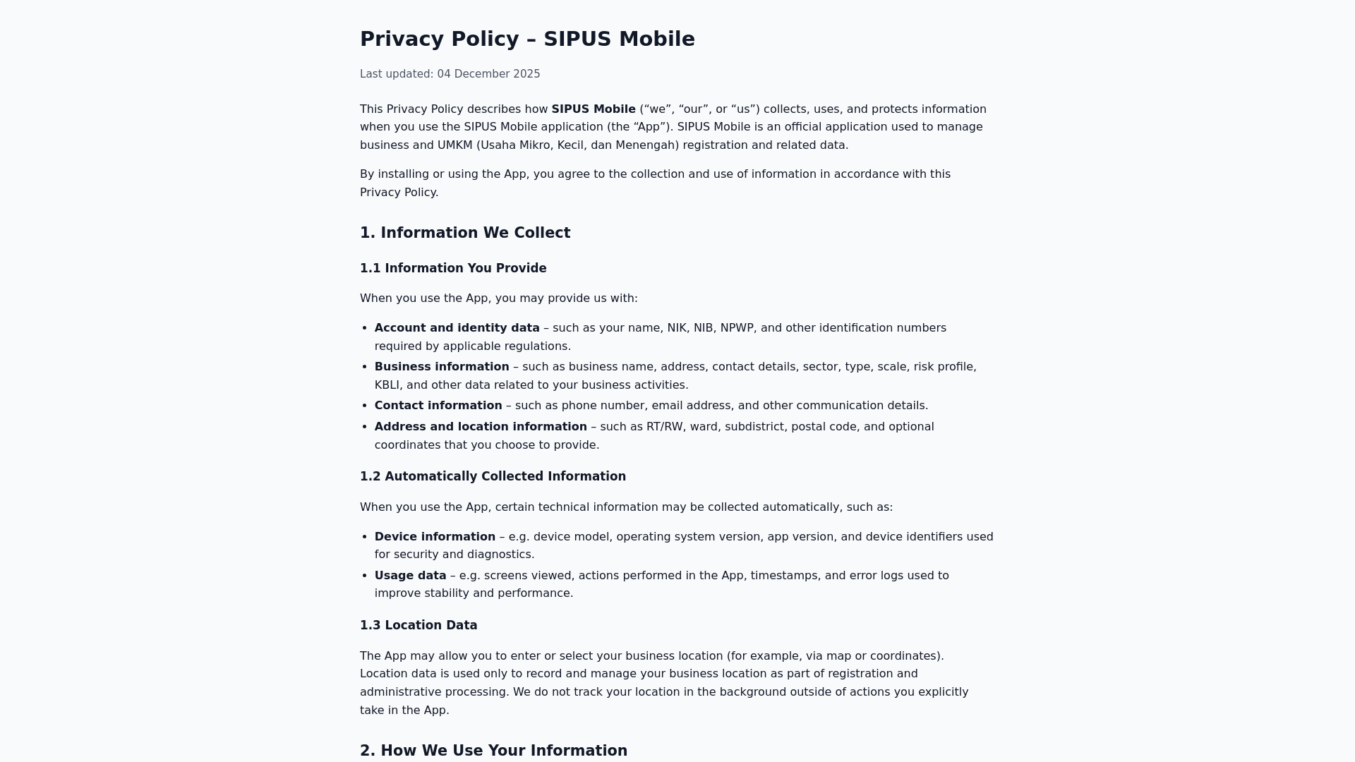 website screenshot of https://sipus-privacy-policy.pages.dev/