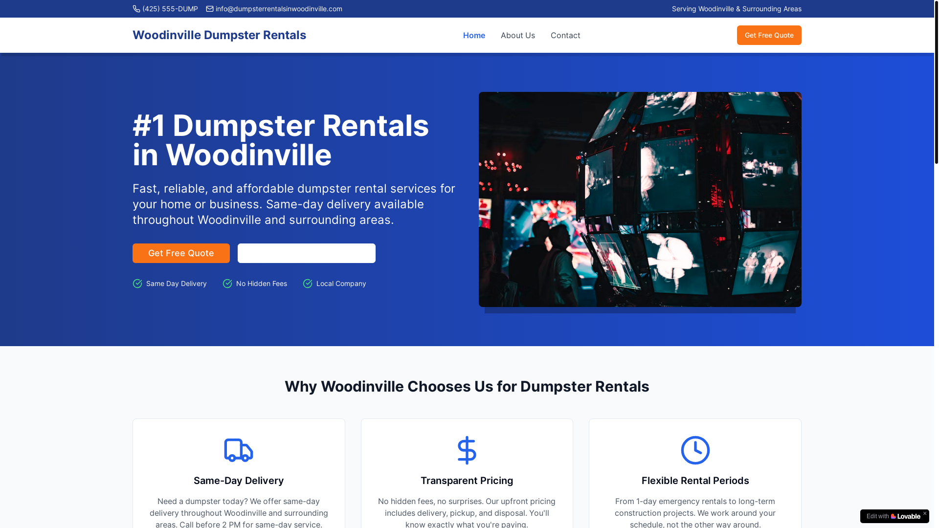website screenshot of https://dumpsterrentalsinwoodinville.com/