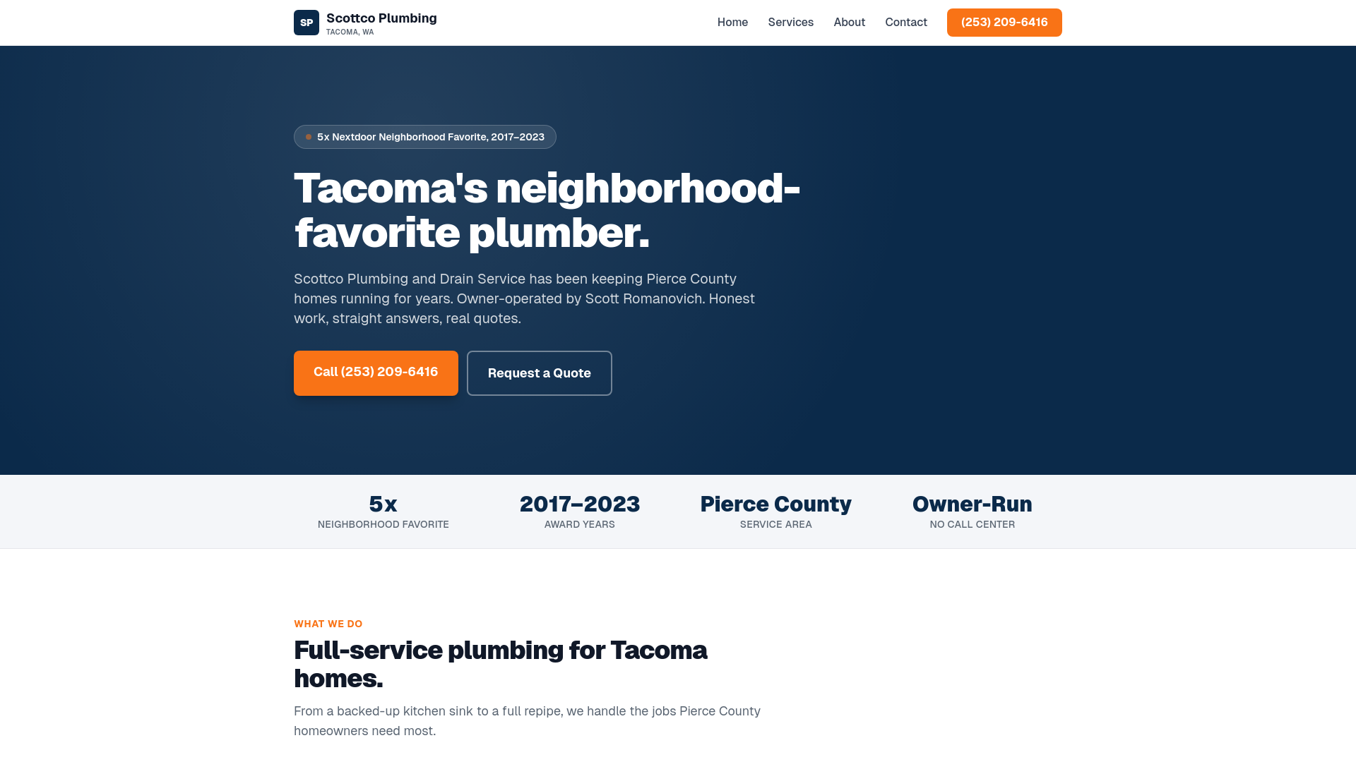 website screenshot of https://scottco-plumbing-preview.pages.dev/