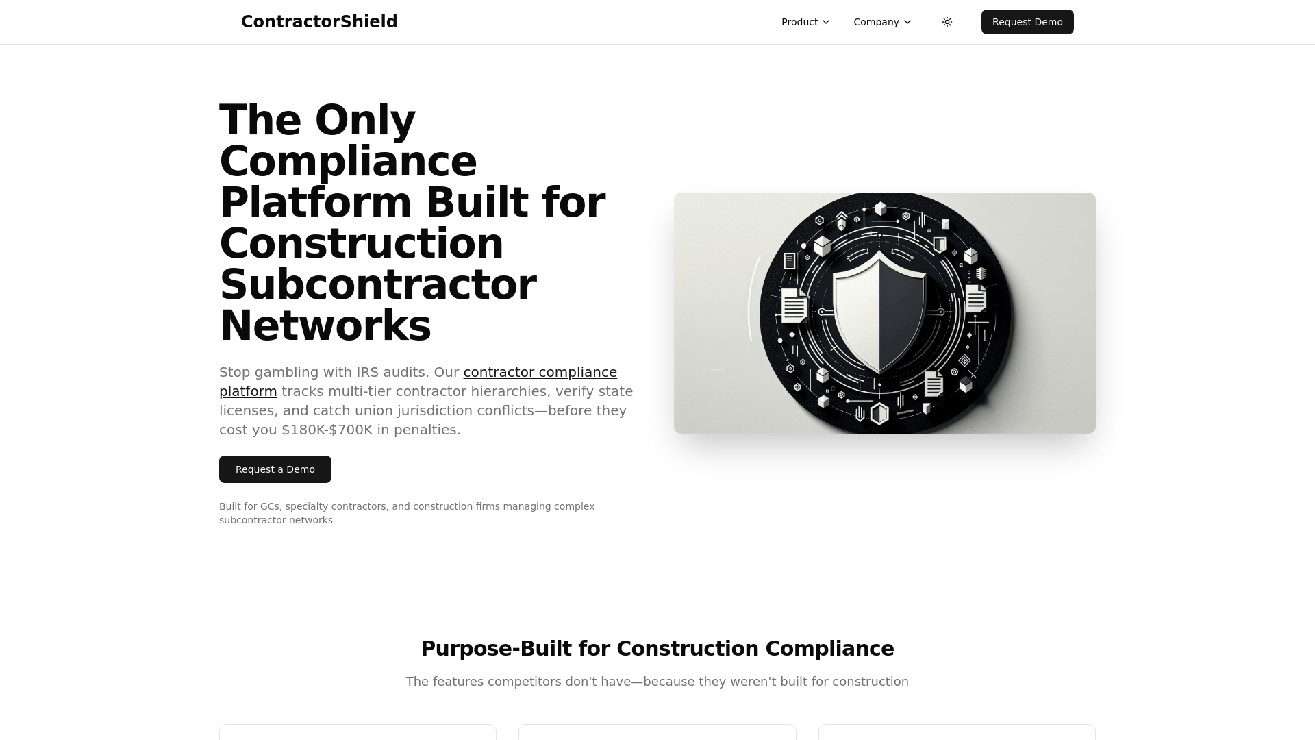 website screenshot of https://getcontractorshield.com/