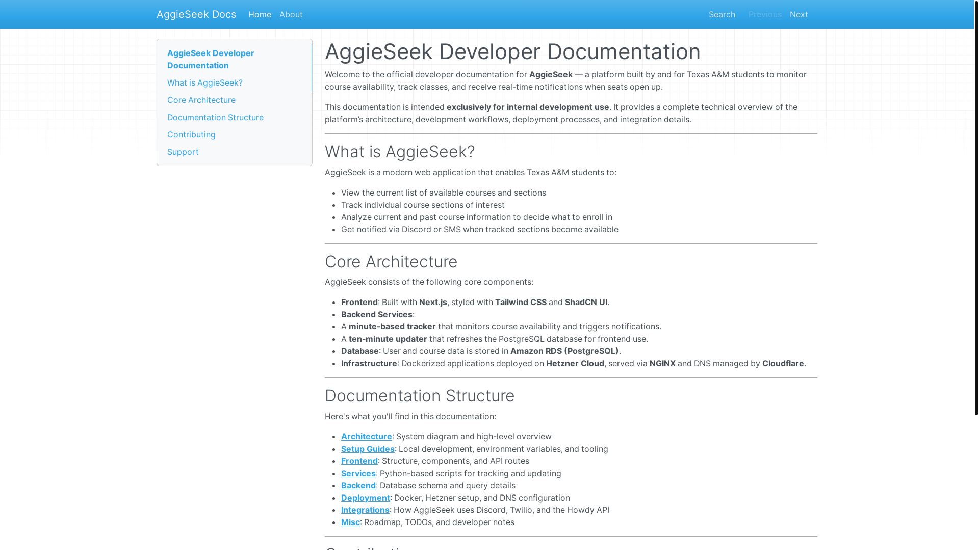 website screenshot of https://aggieseek-docs.pages.dev/