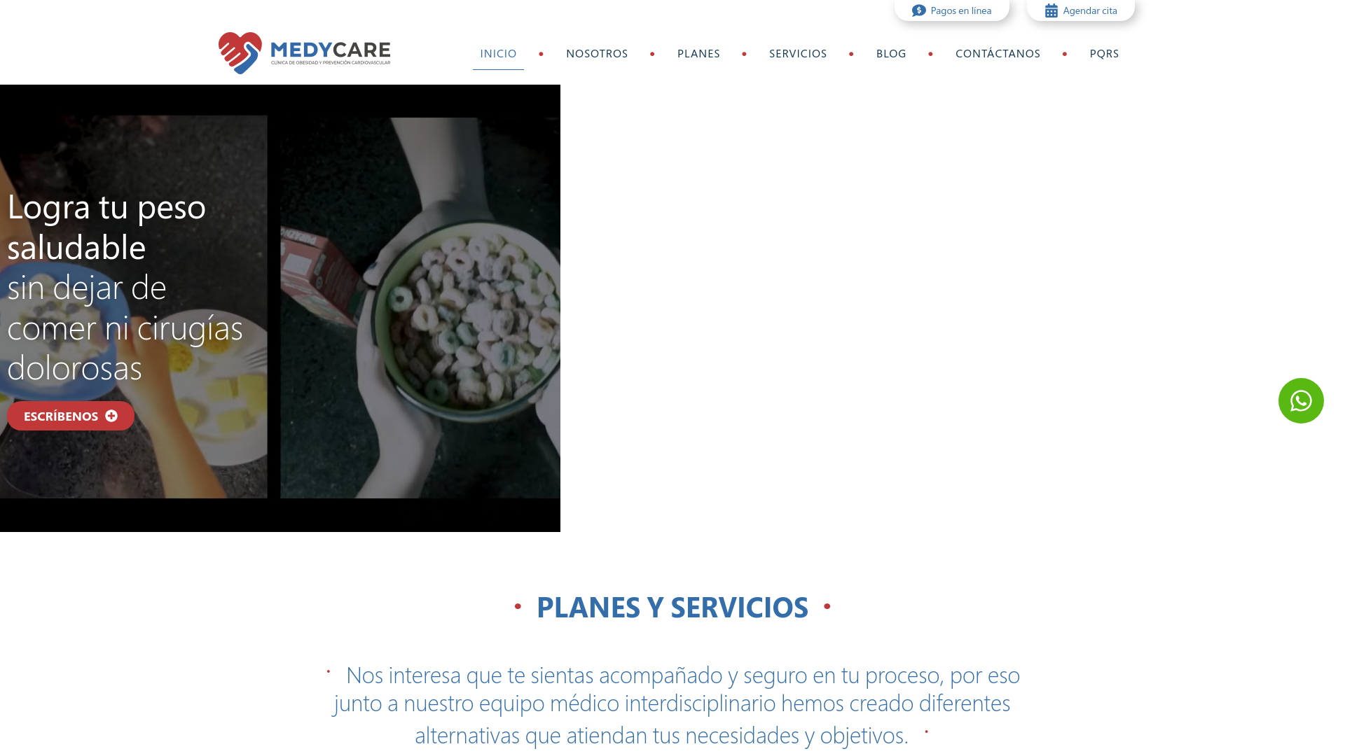 website screenshot of https://clinicadeobesidad.grupomedycare.com