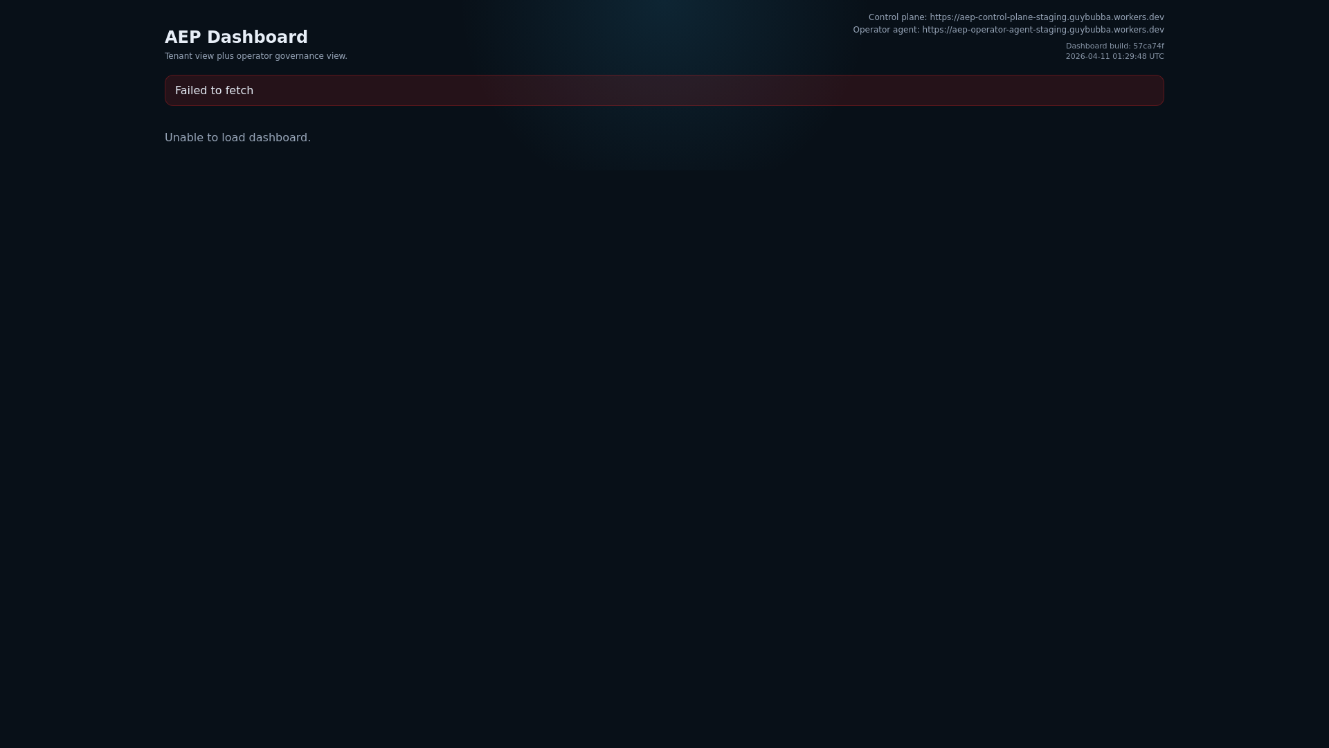 website screenshot of https://aep-dashboard-staging.pages.dev/