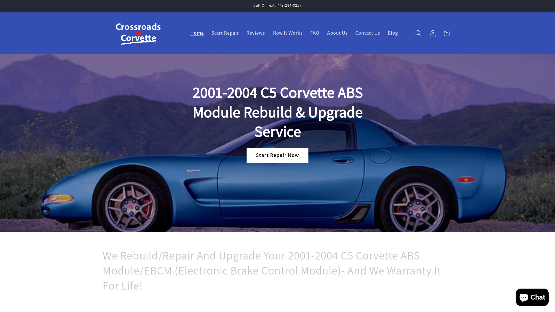website screenshot of https://crossroadscorvette.com/