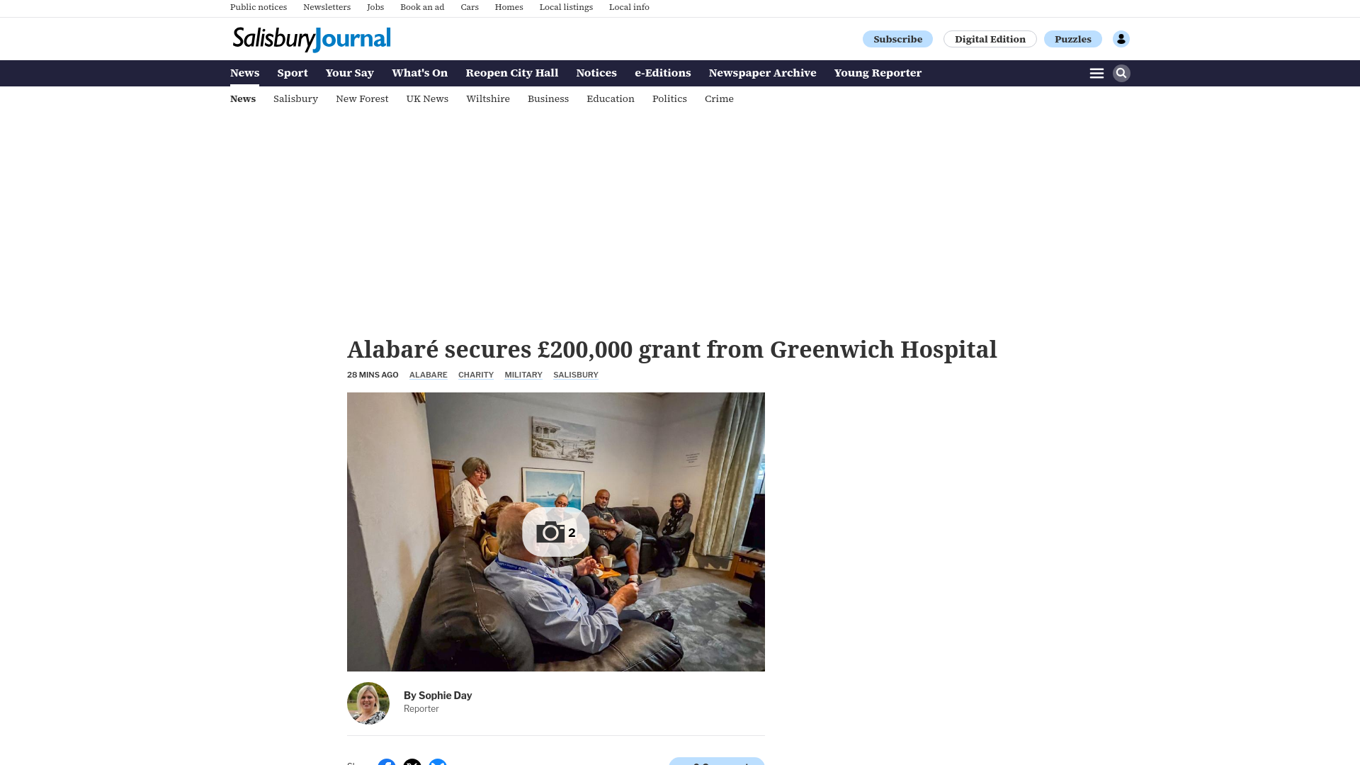 website screenshot of https://www.salisburyjournal.co.uk/news/25954691.alabare-secures-200-000-grant-greenwich-hospital/