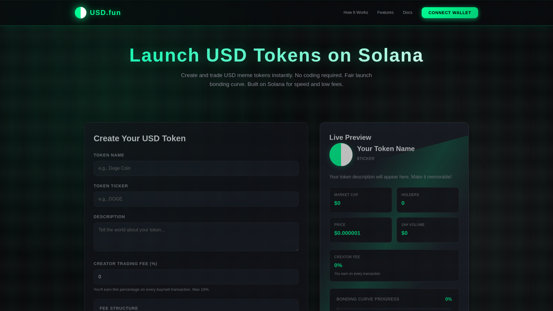 website screenshot of https://launchusd.fun