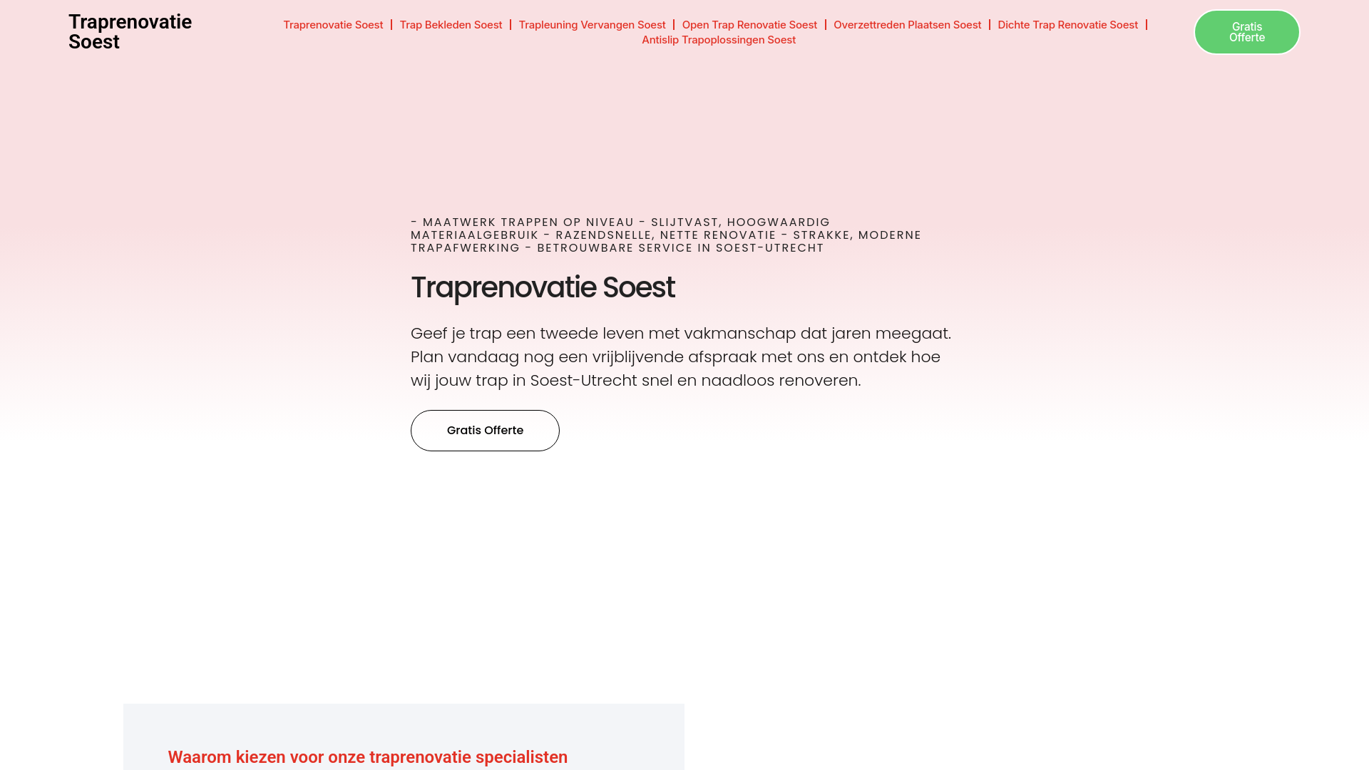 website screenshot of https://traprenovatiesoest.com