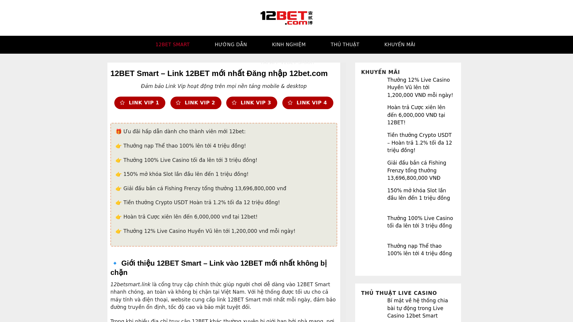 website screenshot of https://12betsmart1.link/