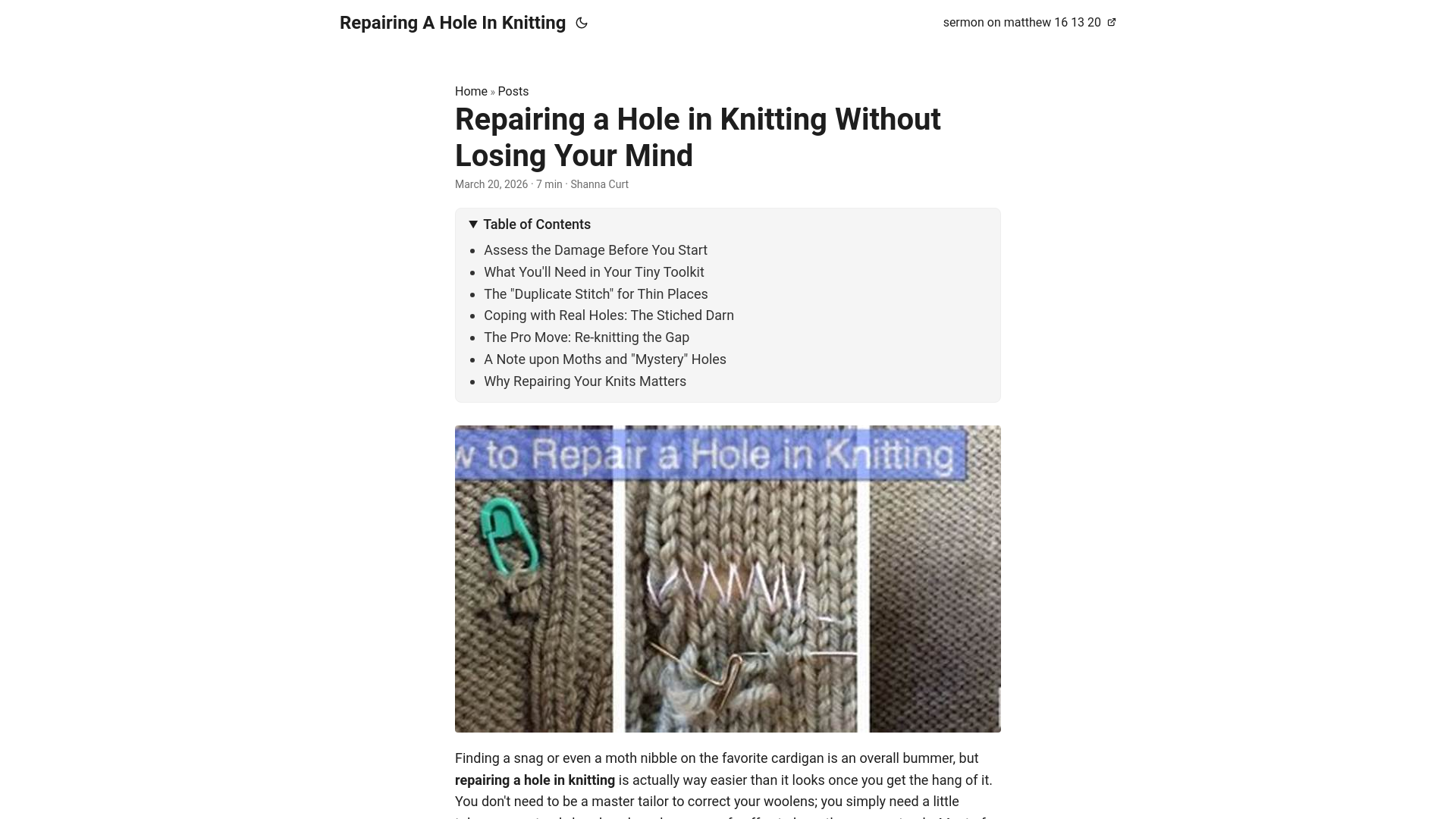 website screenshot of https://repairing-a-hole-in-knitting.pages.dev/