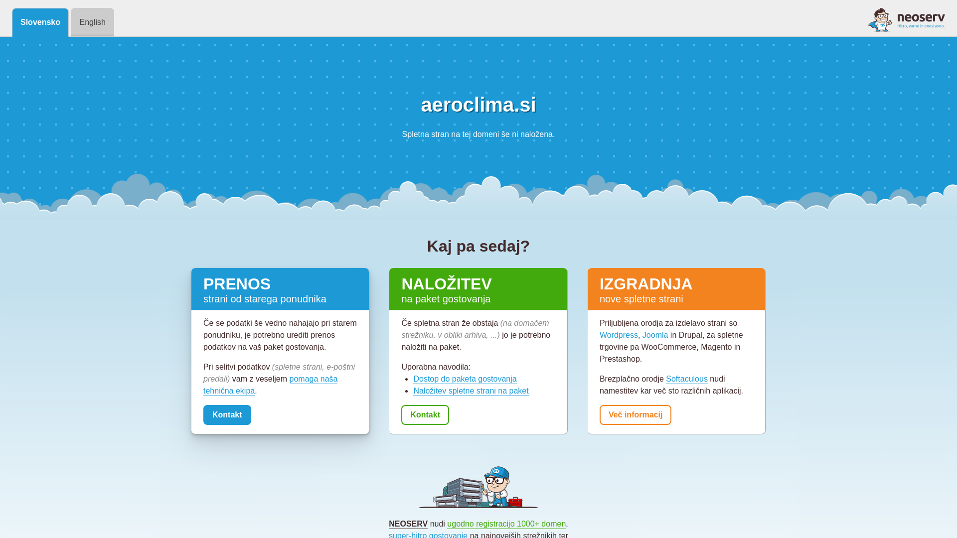 website screenshot of https://aeroclima.si/