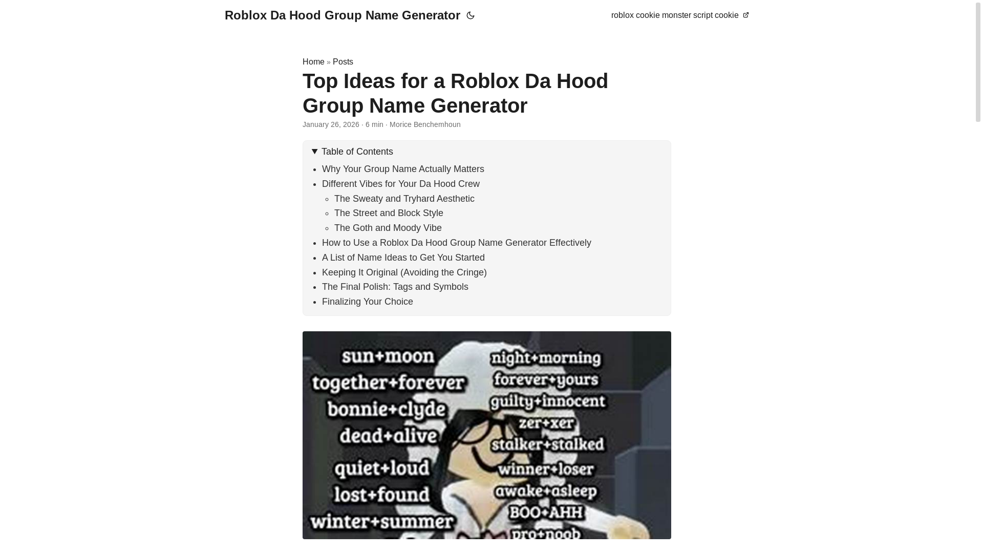 website screenshot of https://roblox-da-hood-group-name-generator.pages.dev/