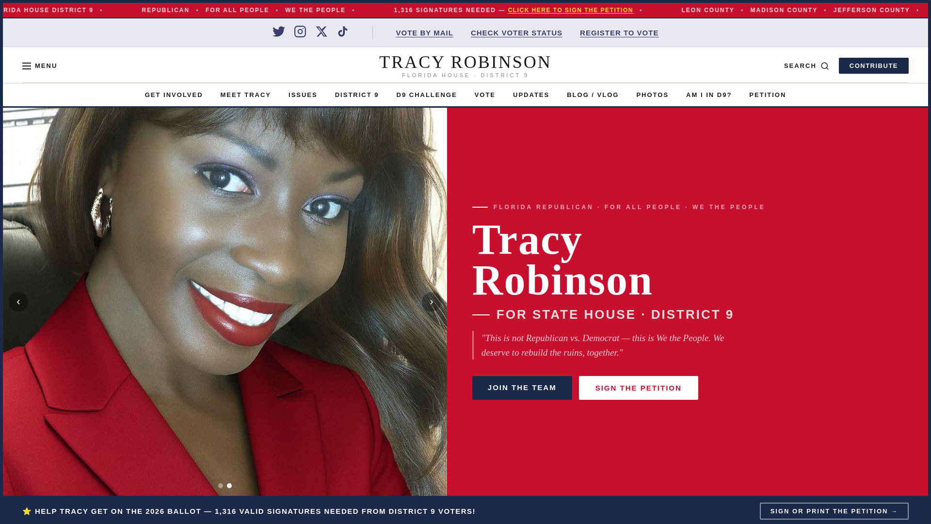 website screenshot of https://votetracyrobinson.com/