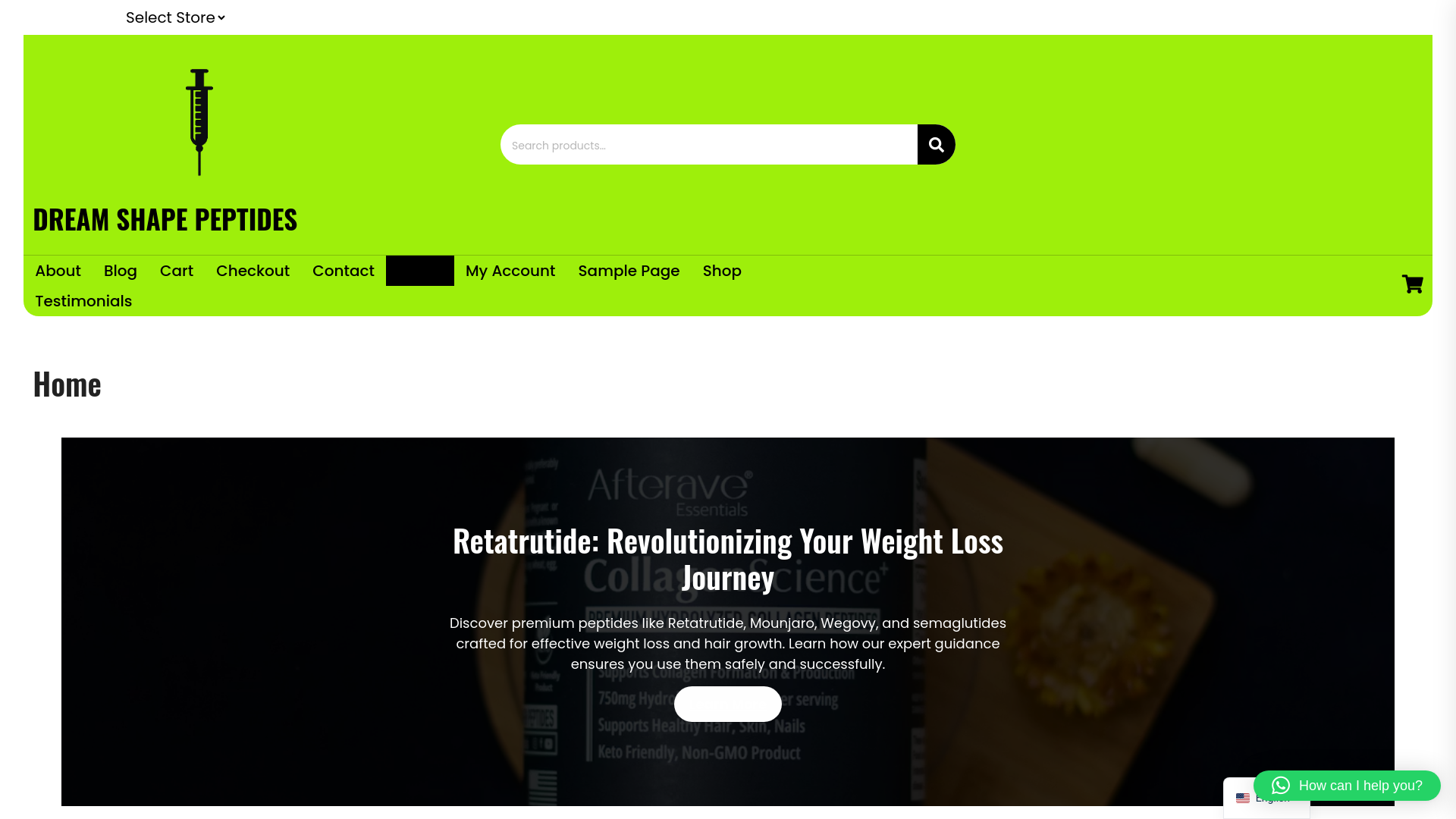 website screenshot of https://dreamshapepeptides.com