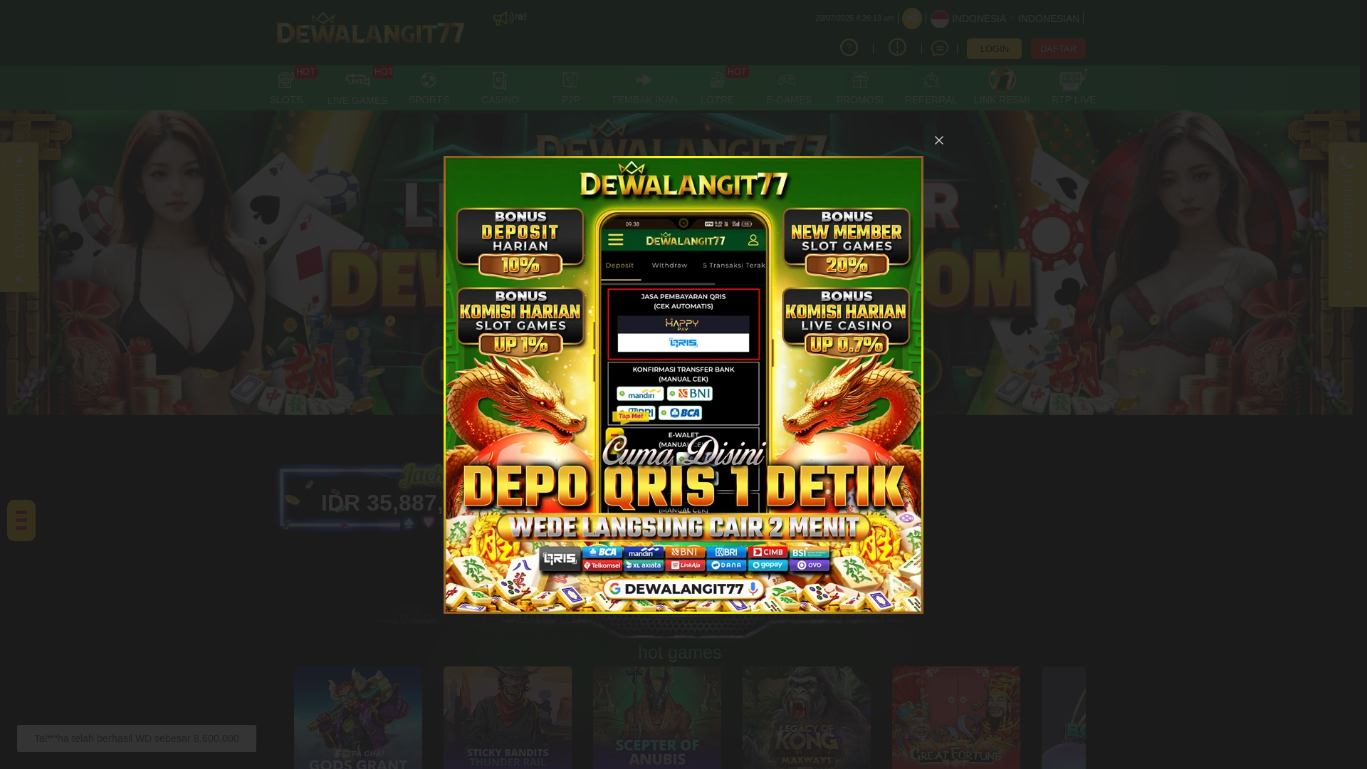 website screenshot of https://dewalangit77high.com/