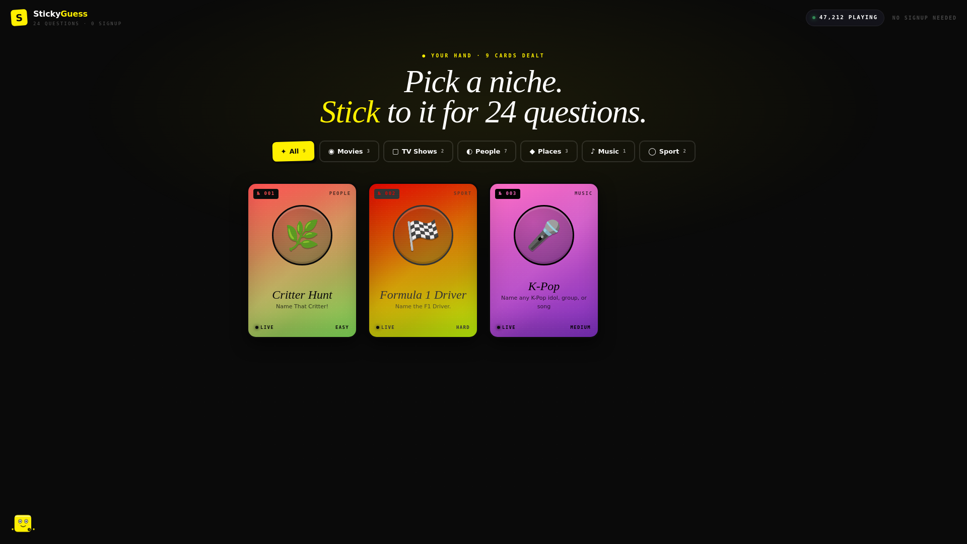 website screenshot of https://stickyguess.com/