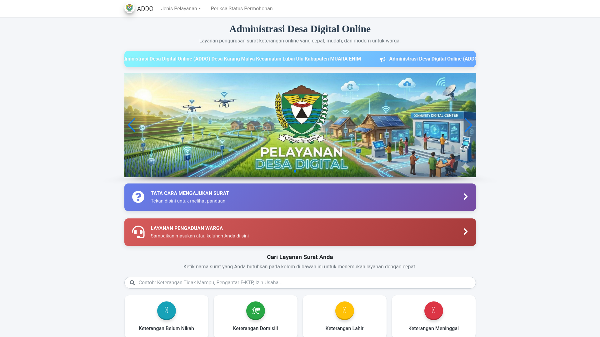 website screenshot of https://addodesakarangmulya.com/