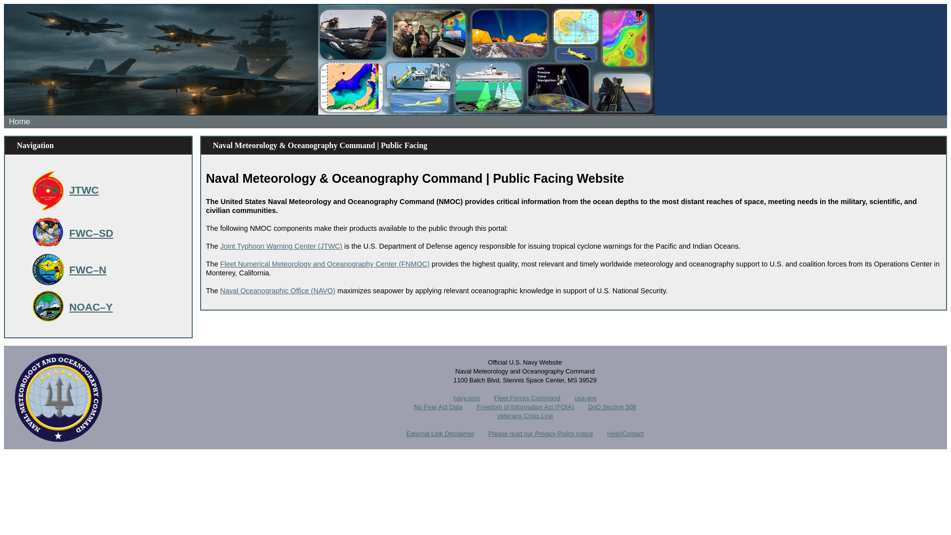 website screenshot of https://www.metoc.navy.mil/