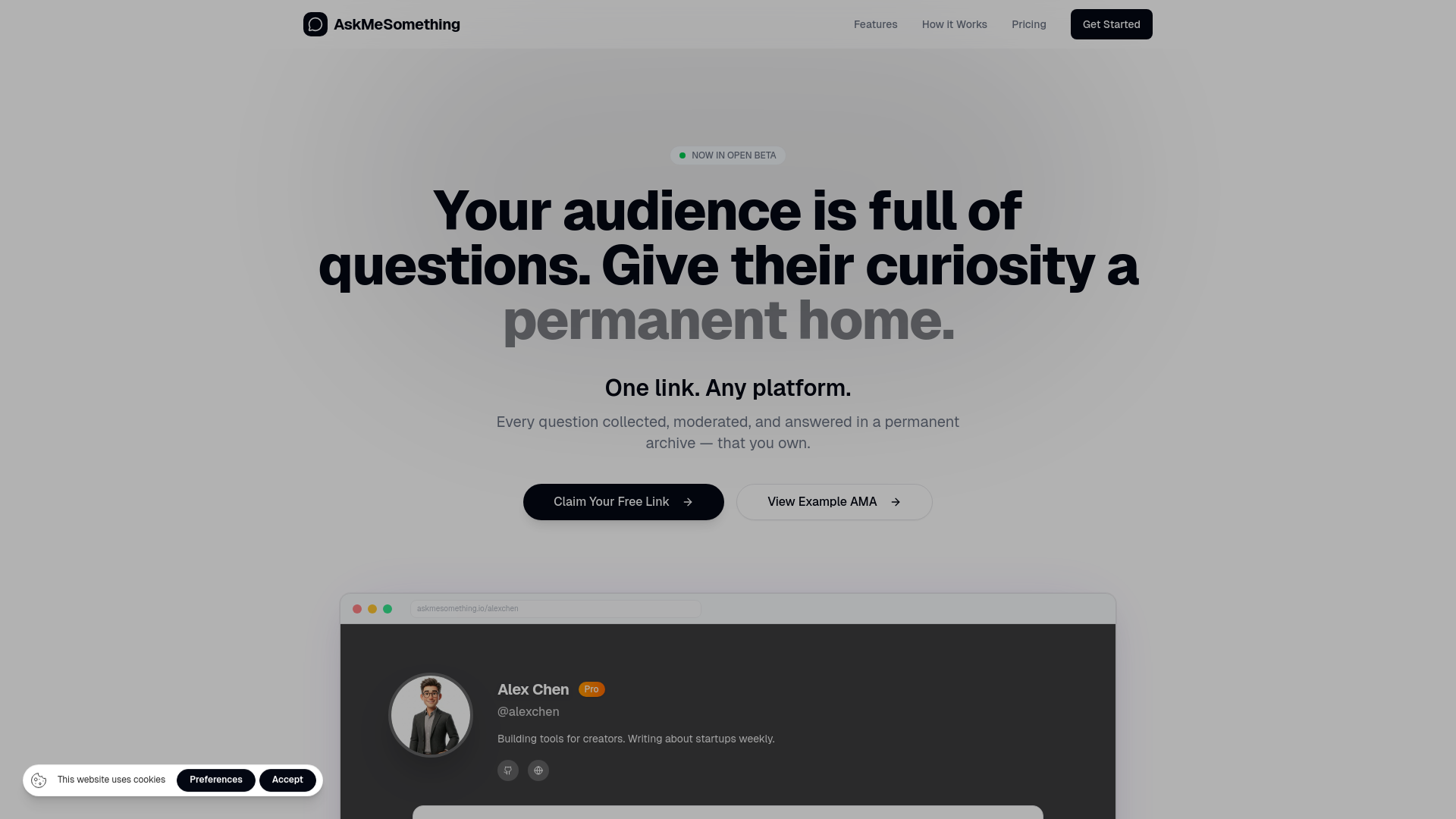 website screenshot of https://askmesomething.io