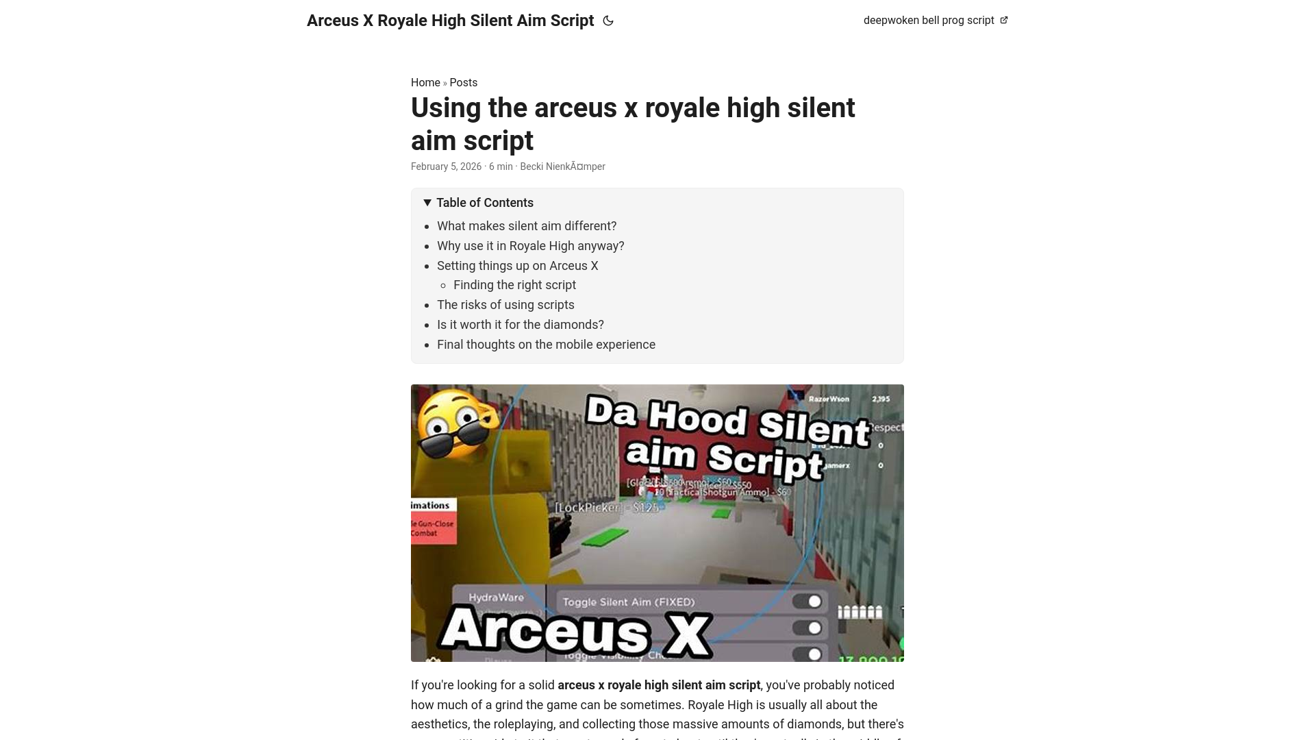website screenshot of https://arceus-x-royale-high-silent-aim-script.pages.dev/