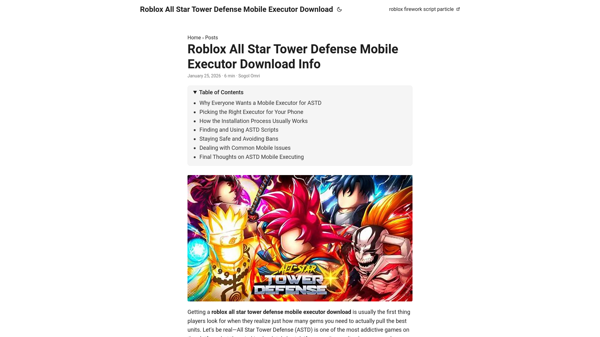 website screenshot of https://roblox-all-star-tower-defense-mobile-executor-download.pages.dev/