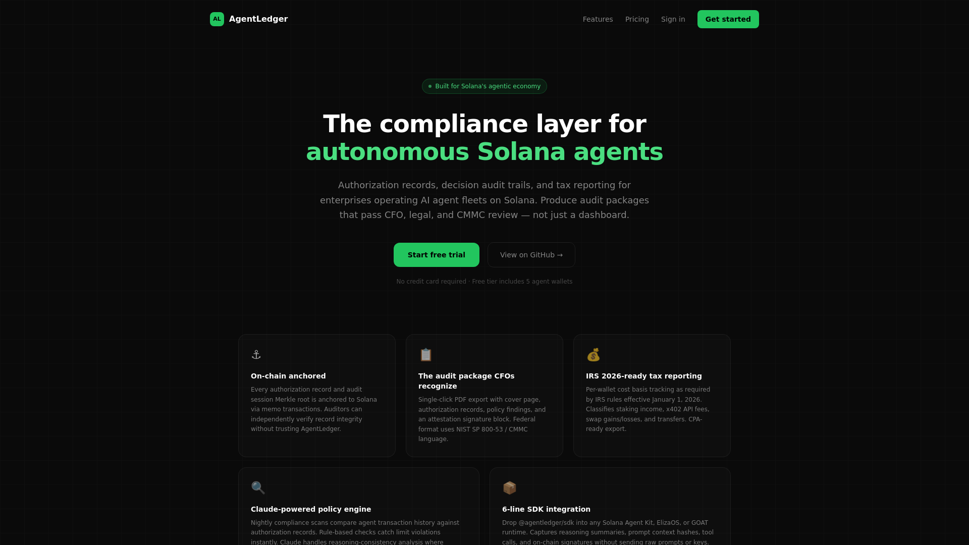 website screenshot of https://tryagentledger.com/