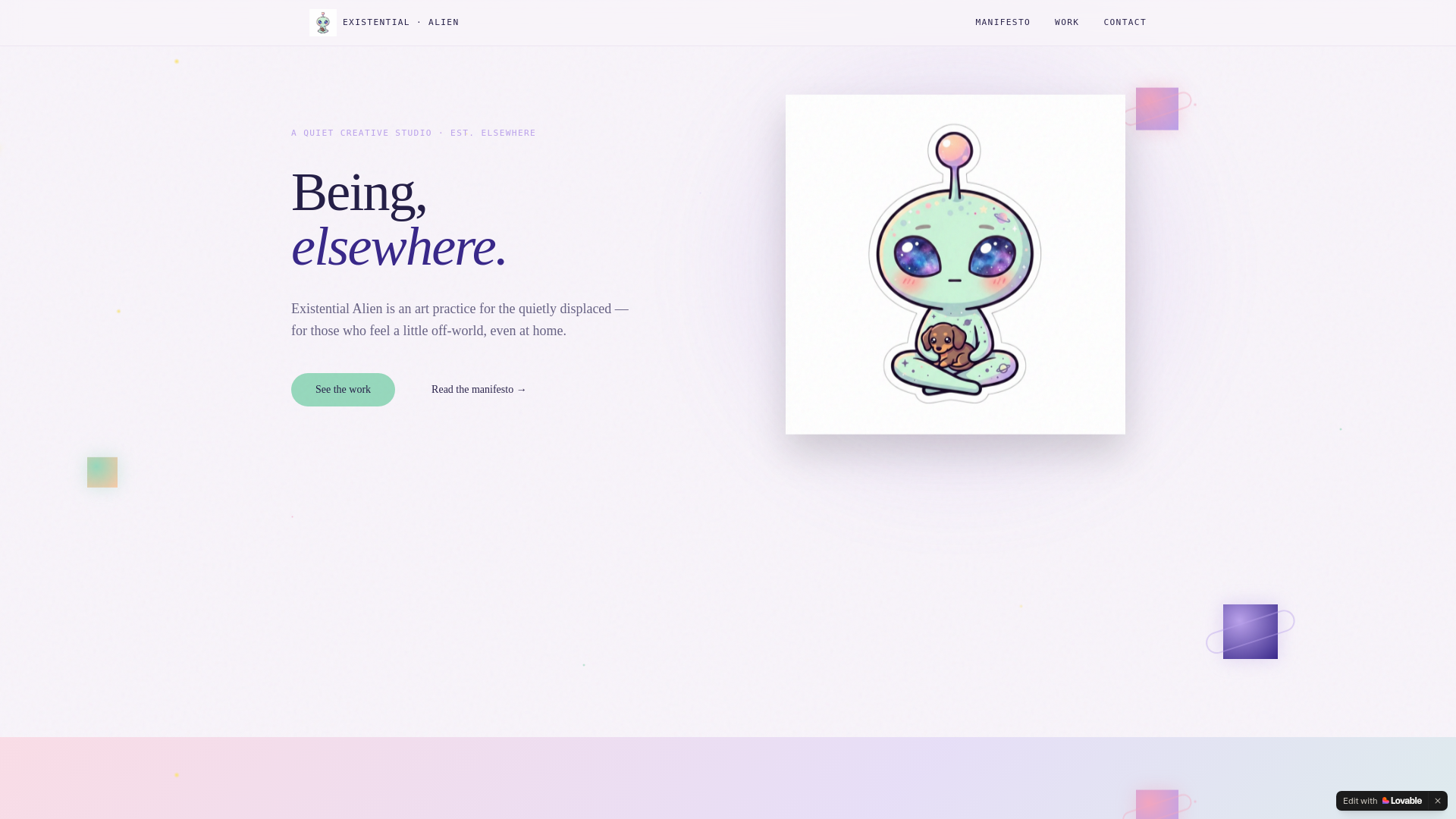 website screenshot of https://existentialalienstudio.com/