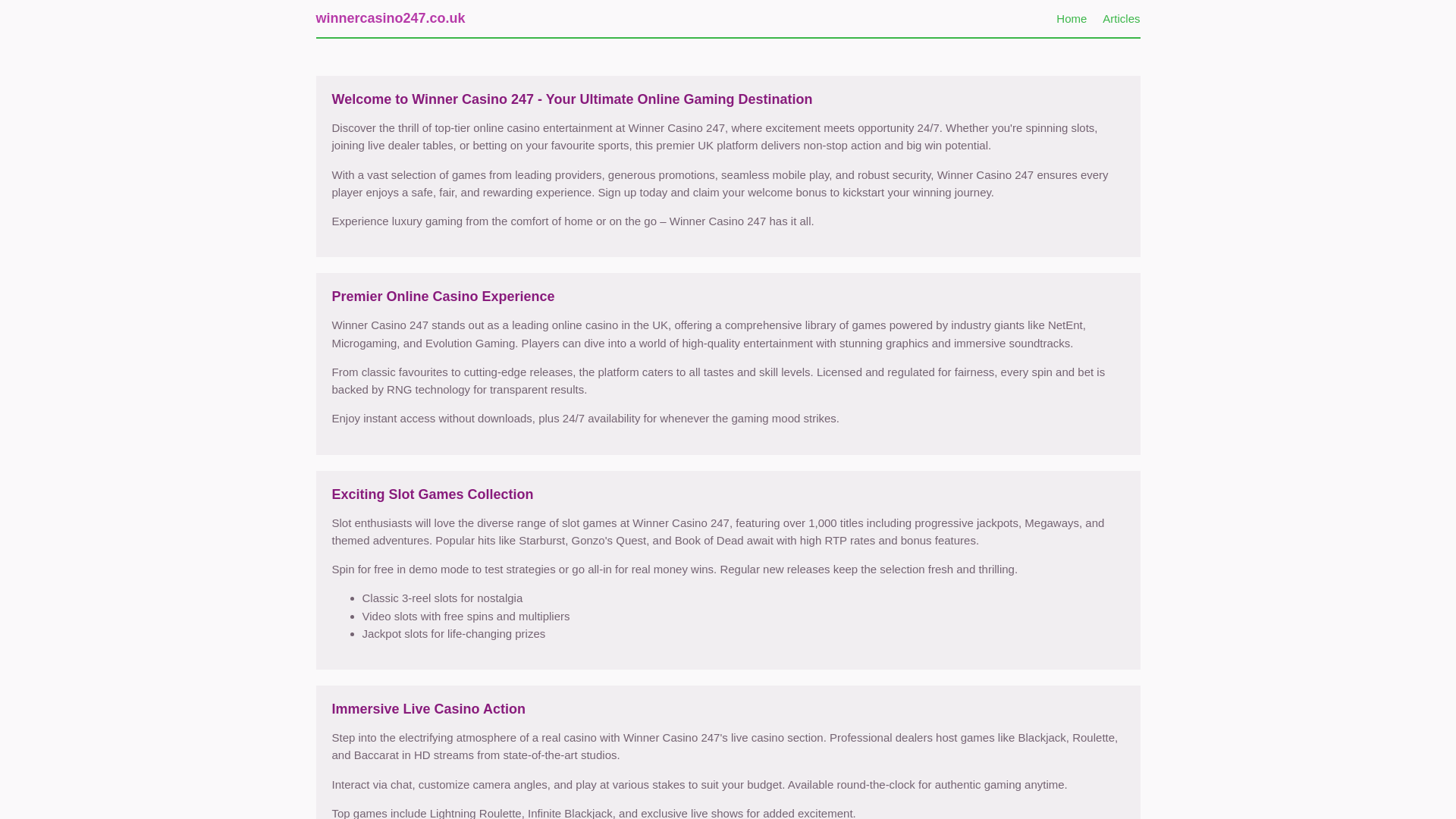 website screenshot of https://winnercasino247.co.uk/