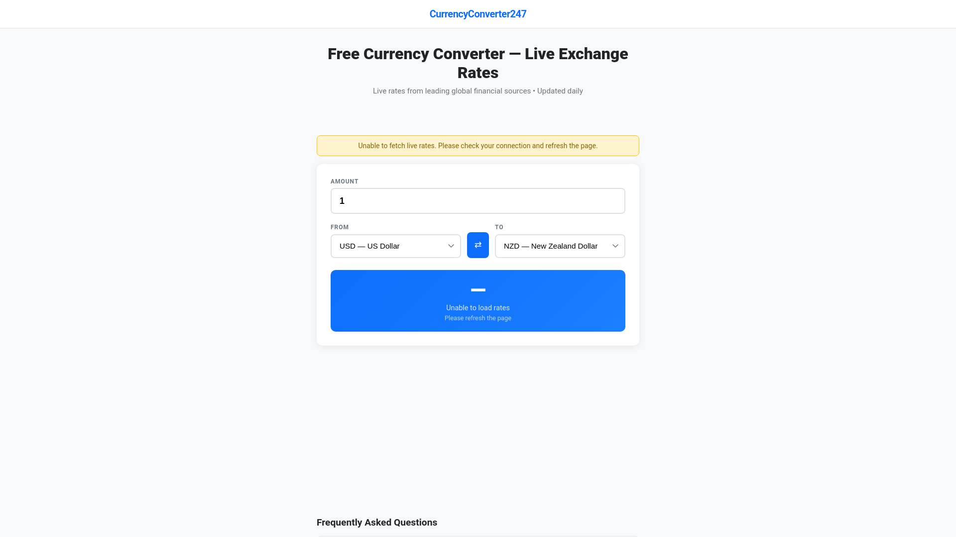 website screenshot of https://currencyconverter247.com/
