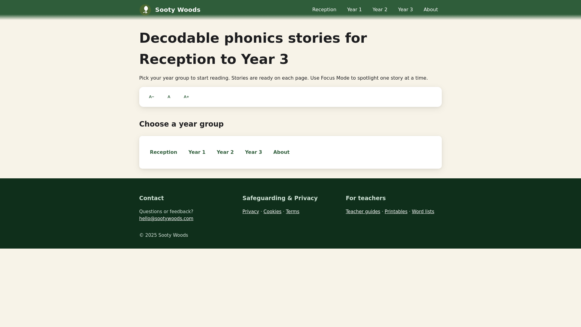 website screenshot of https://sooty-woods.pages.dev/