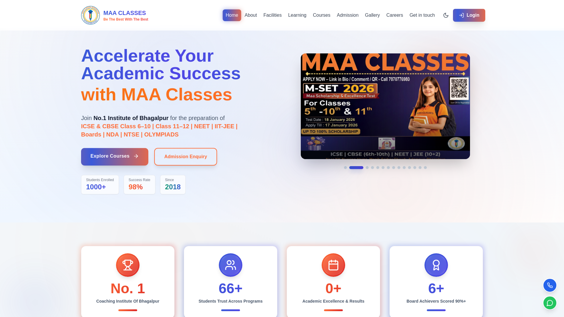 website screenshot of https://maaclassesbhagalpur.com