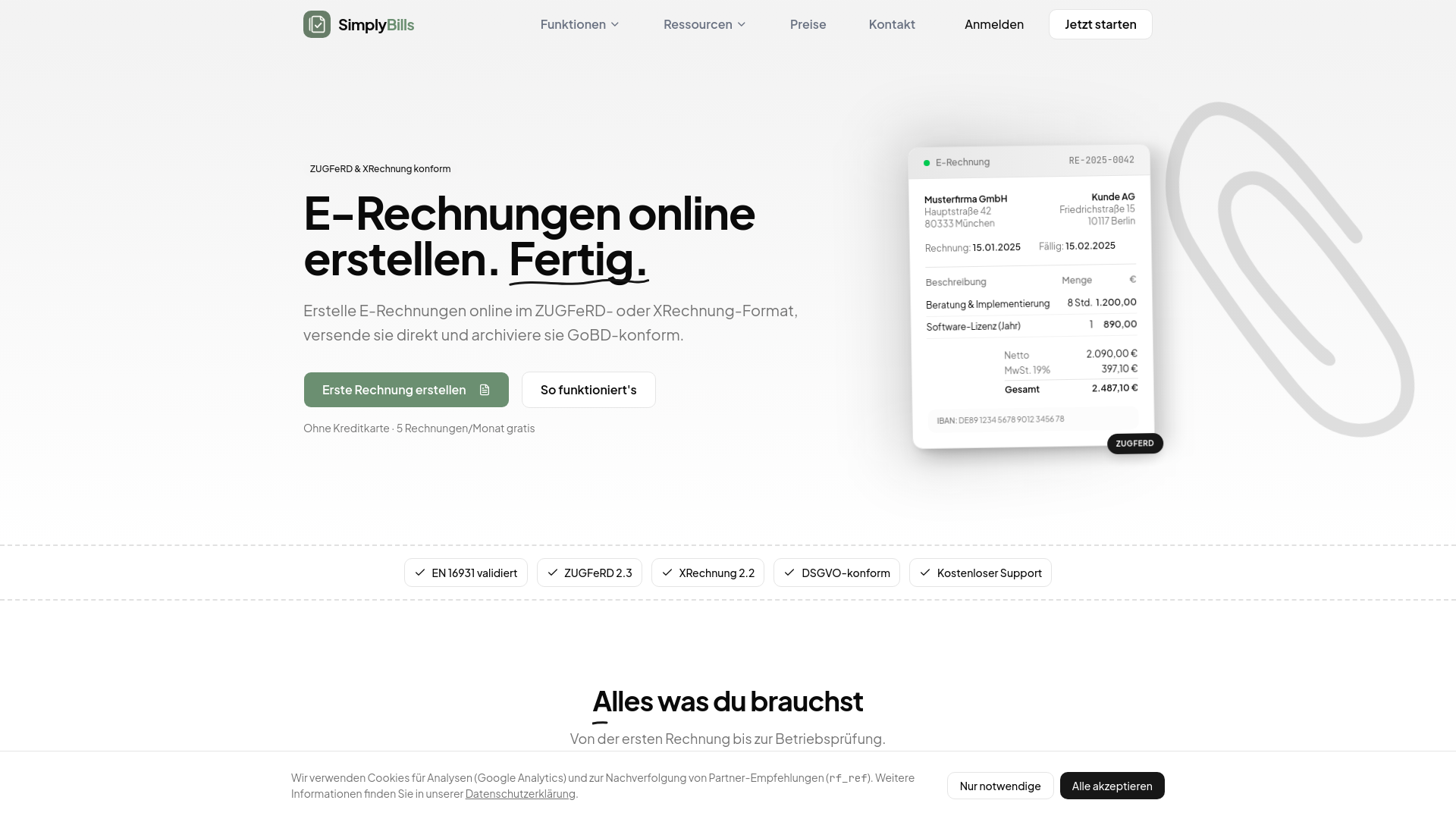 website screenshot of https://simplybills.de/