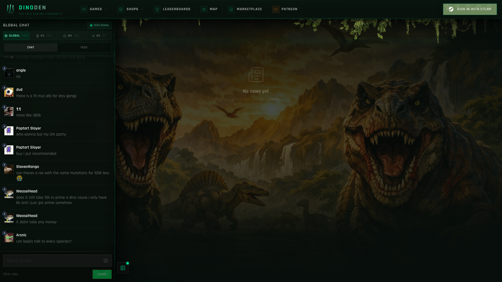 website screenshot of https://main.dinoden.gg/