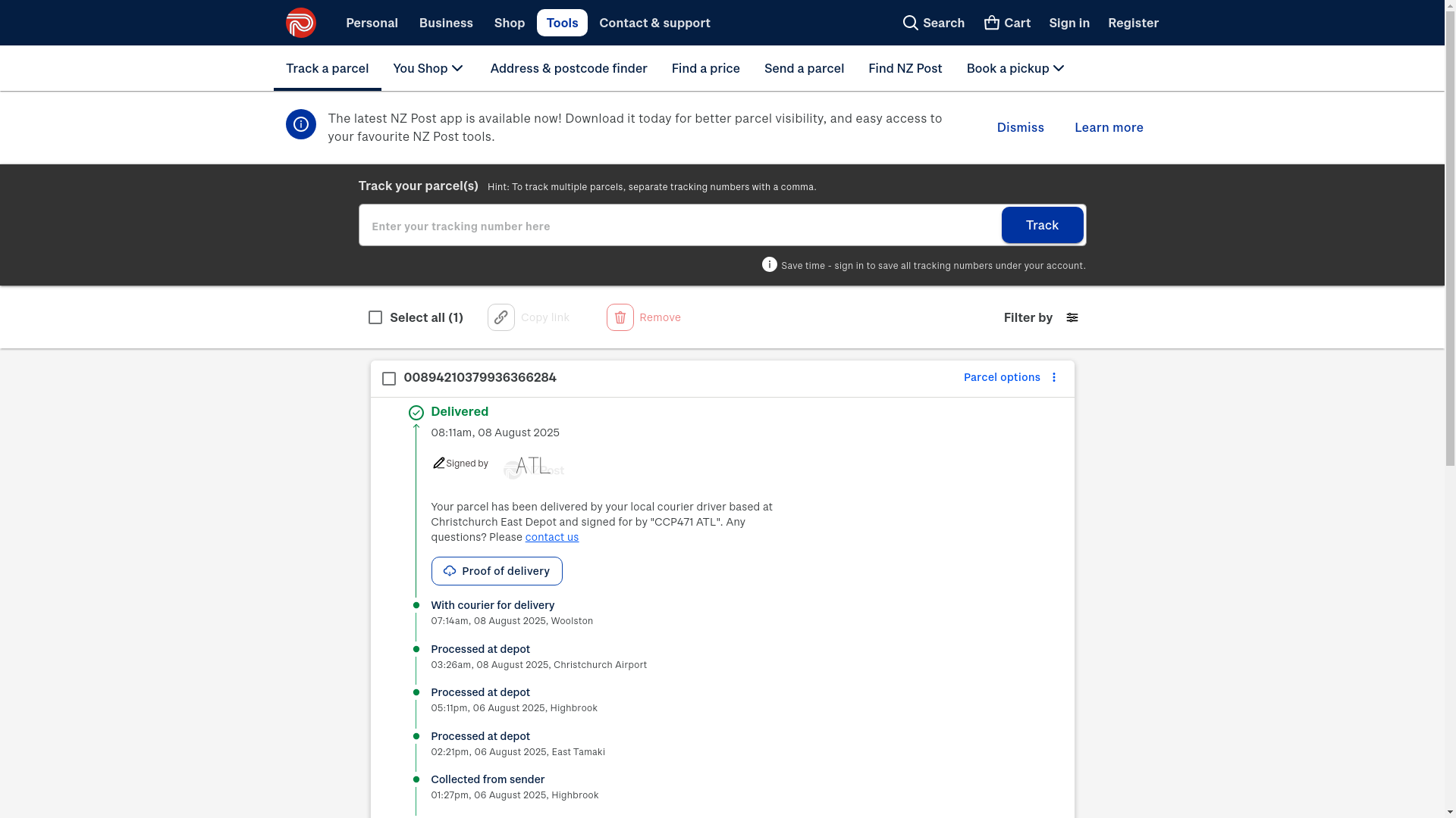 website screenshot of https://link.nzpost.co.nz/click/689508a7ff34b4d6570e5f35/aHR0cHM6Ly9uenBvc3QuY28ubnovdG9vbHMvdHJhY2tpbmc_dHJhY2tpZD0wMDg5NDIxMDM3OTkzNjM2NjI4NA/67be3fe9c8c1097fa80cb632D9d0fe0df