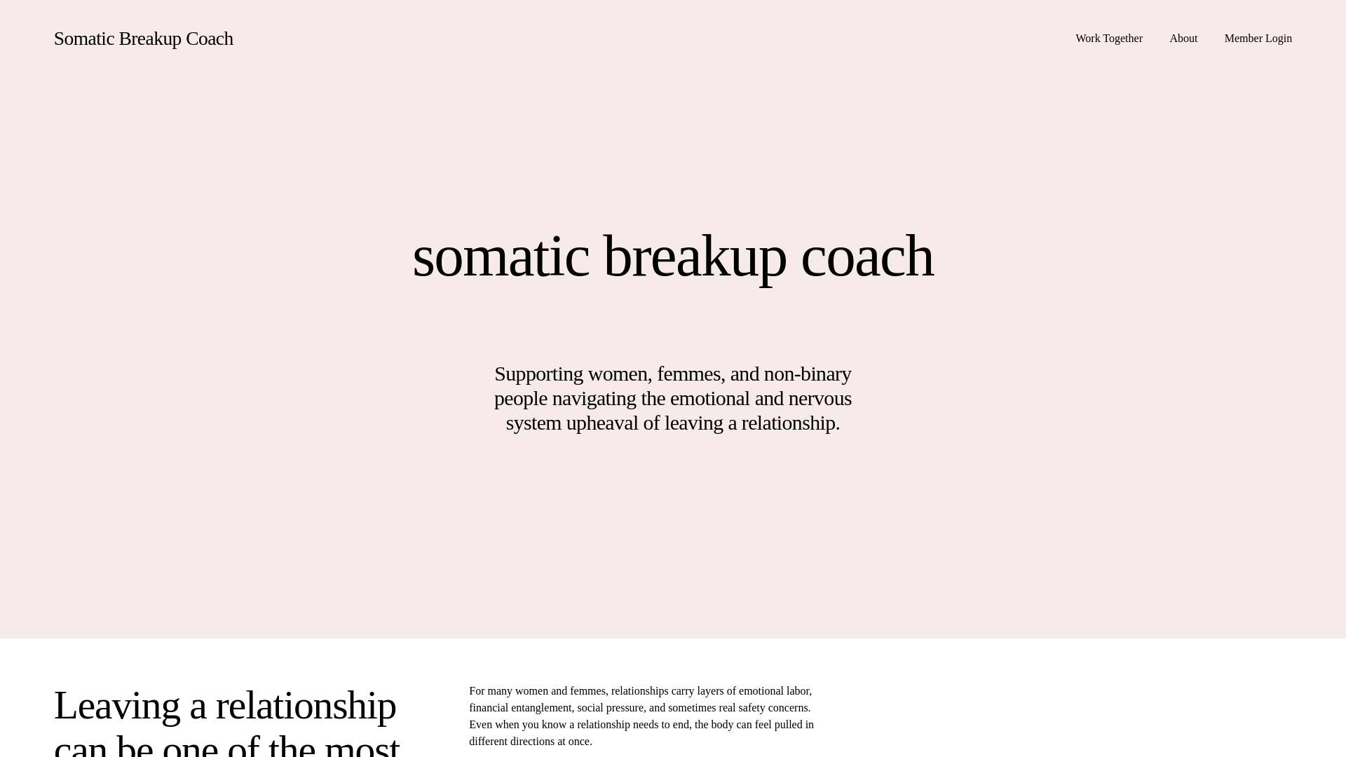 website screenshot of https://somaticbreakupcoach.com/