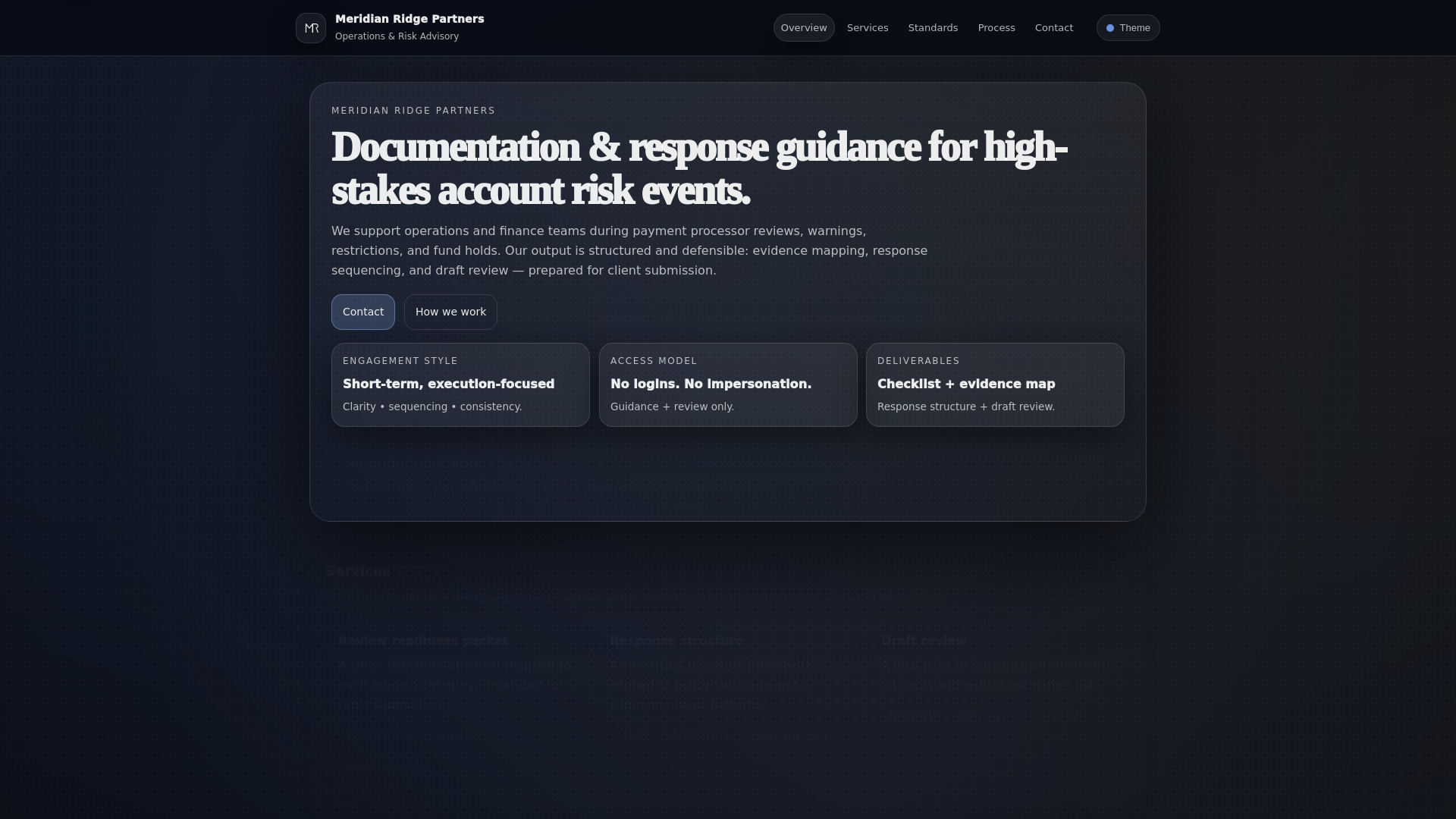 website screenshot of https://meridianridgepartners.com/