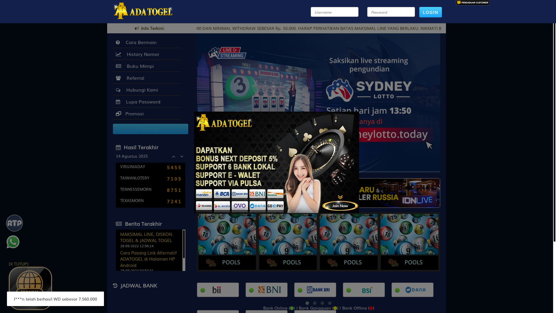 website screenshot of https://adatogelhhf.ink/