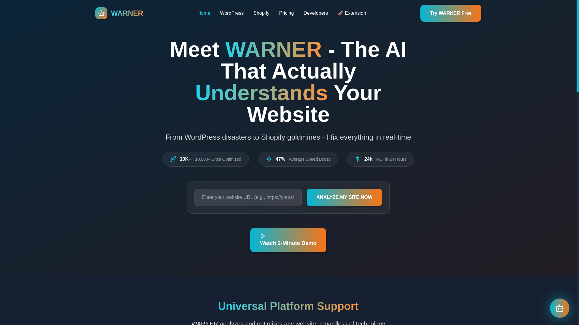 website screenshot of https://warner-ai.com/