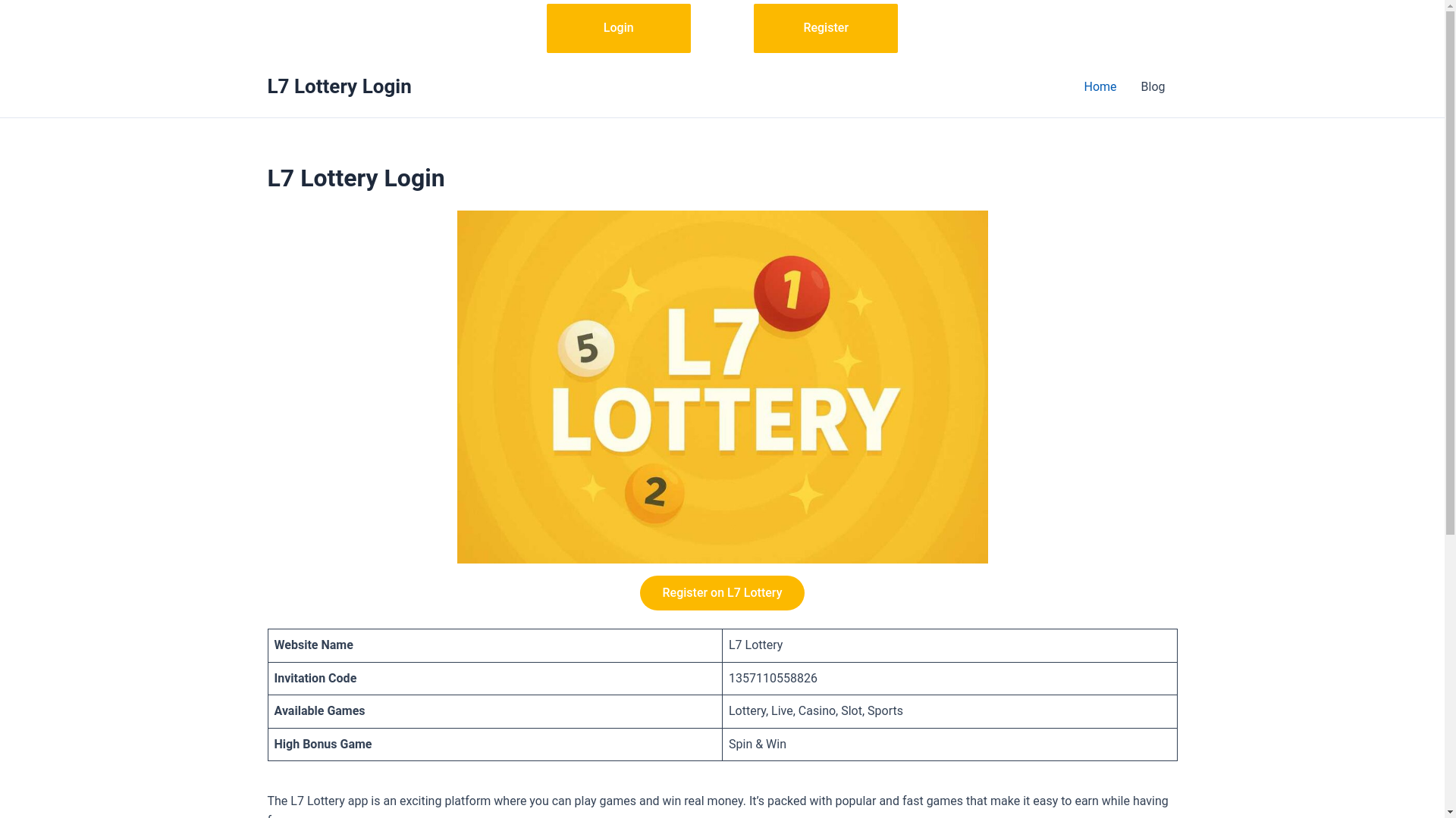 website screenshot of https://l7lotteryx.com/