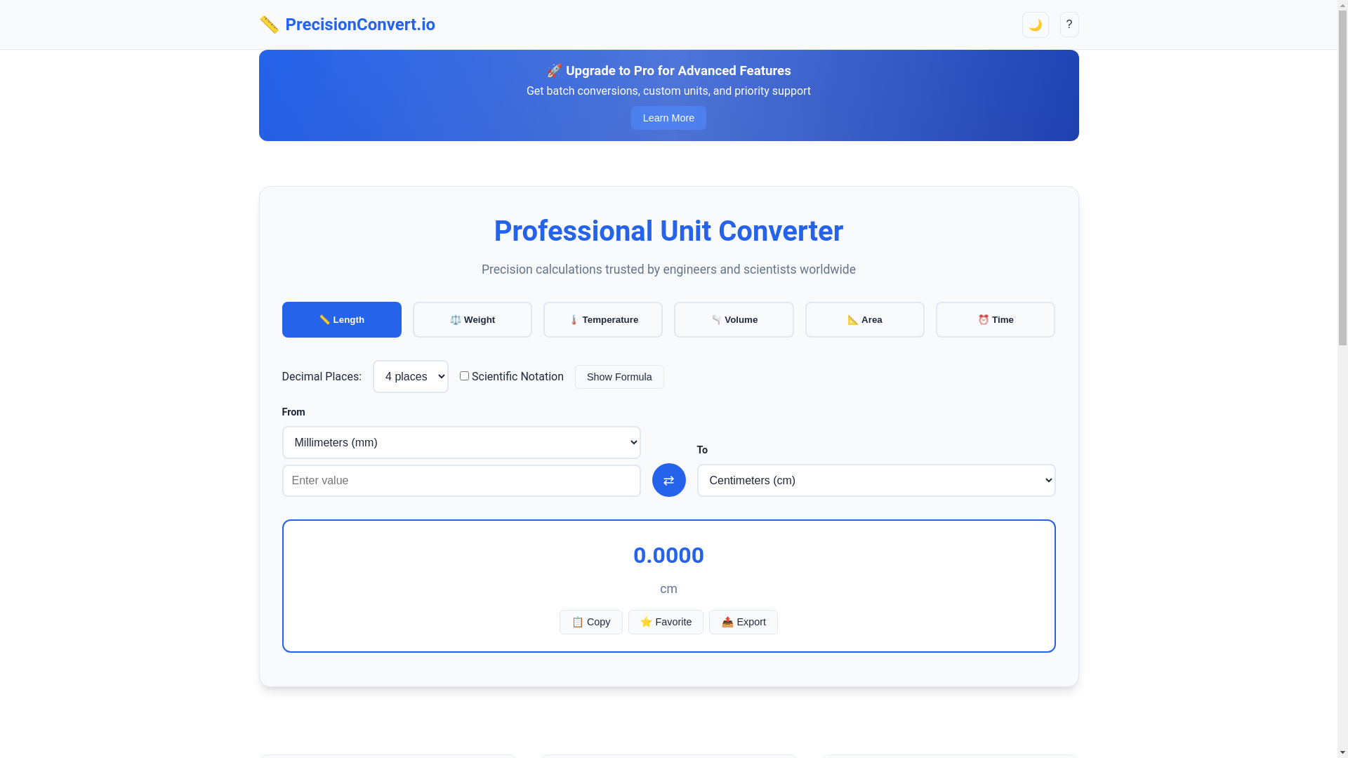 website screenshot of https://precisionconvert.io/