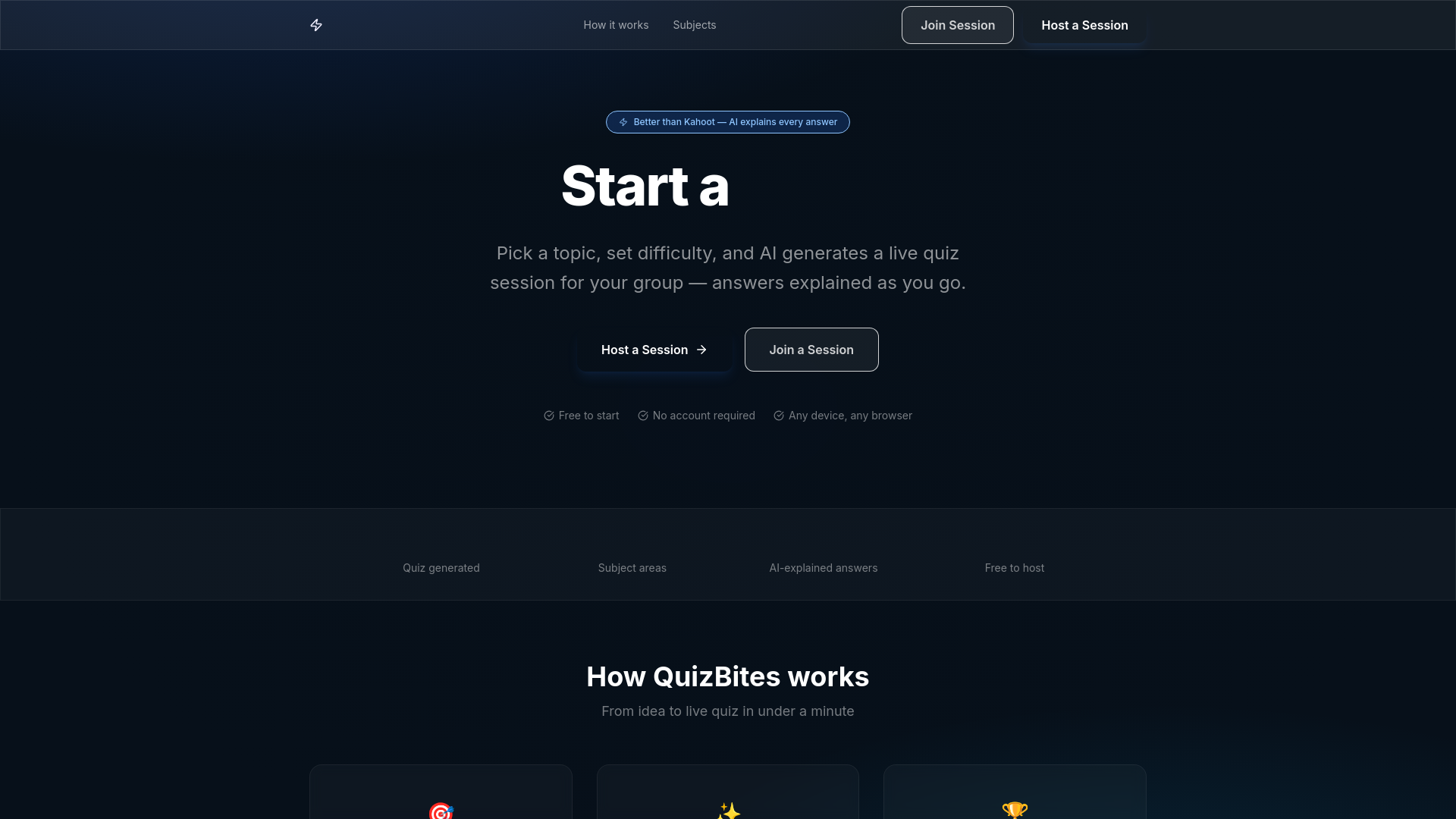 website screenshot of https://quizbites.app/