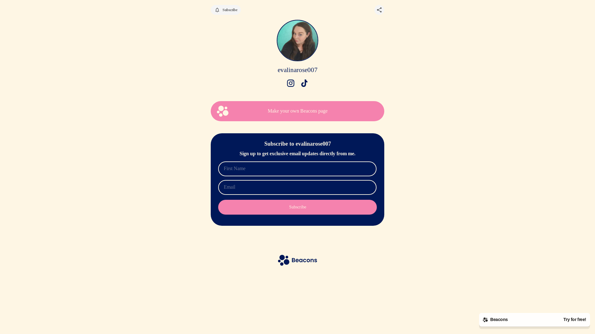 website screenshot of https://evalinarose007.com/